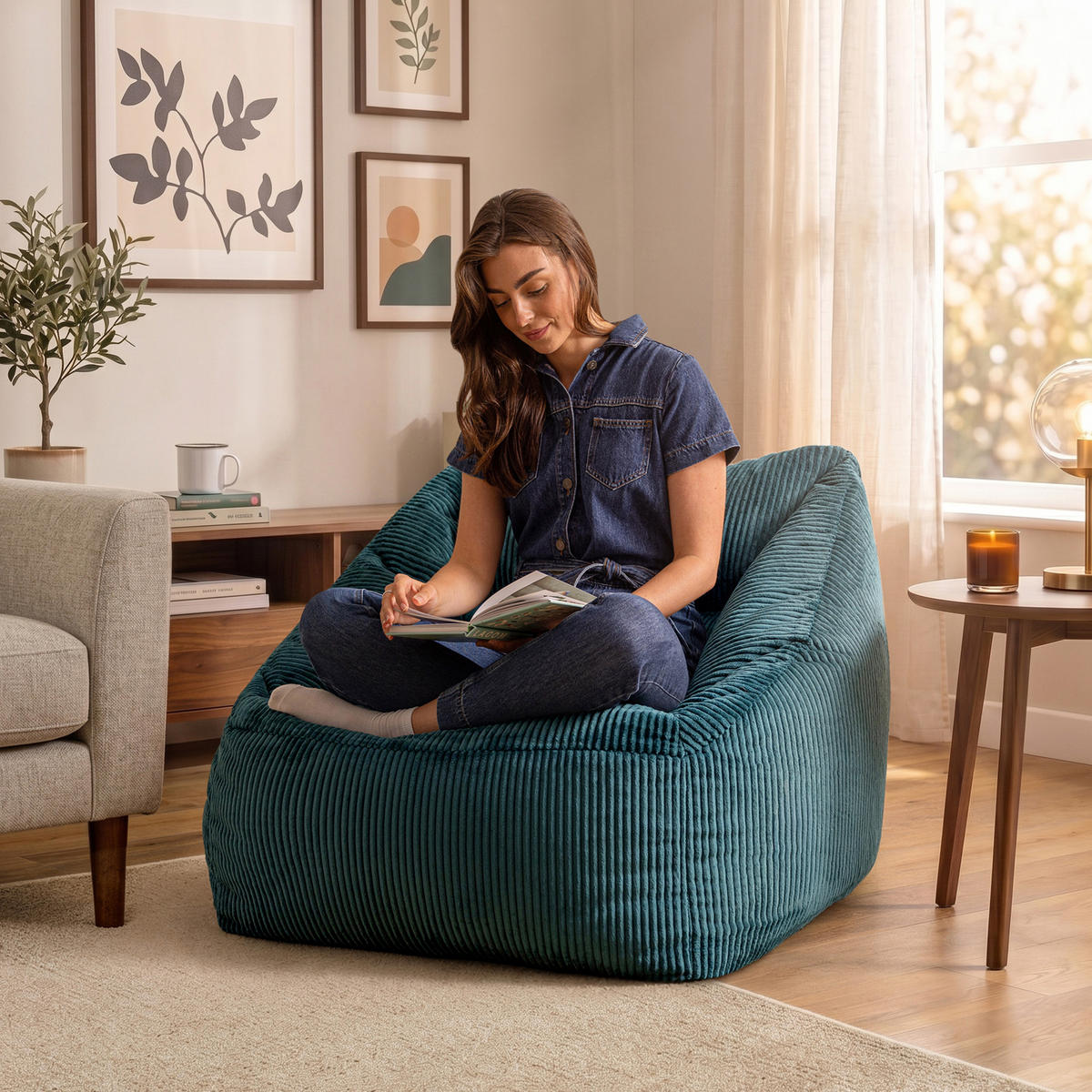 SITZSACK Cord Sessel Natalia - Grün, Textil (97/73/84cm) - icon