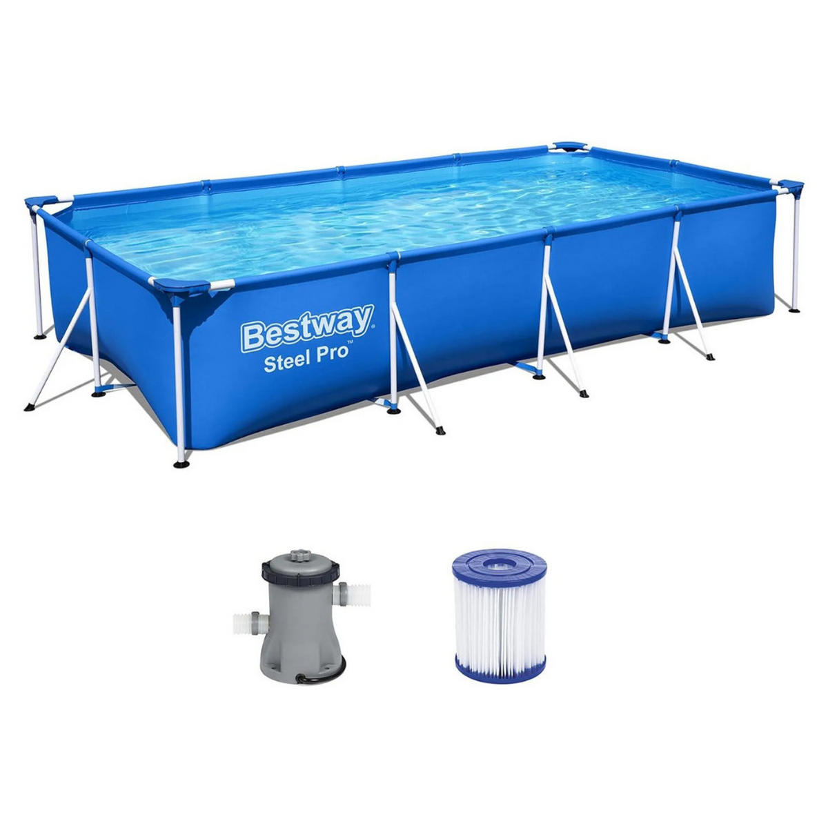 FRAMEPOOL, Rechteckig, 400x211x81 cm, Aufstellpool, Komplettset, Familienpool, Gartenpool, mit Pumpe, robust, Sommerpool, groß, Outdoor - Blau, Kunststoff (400/81/211cm) - Bestway
