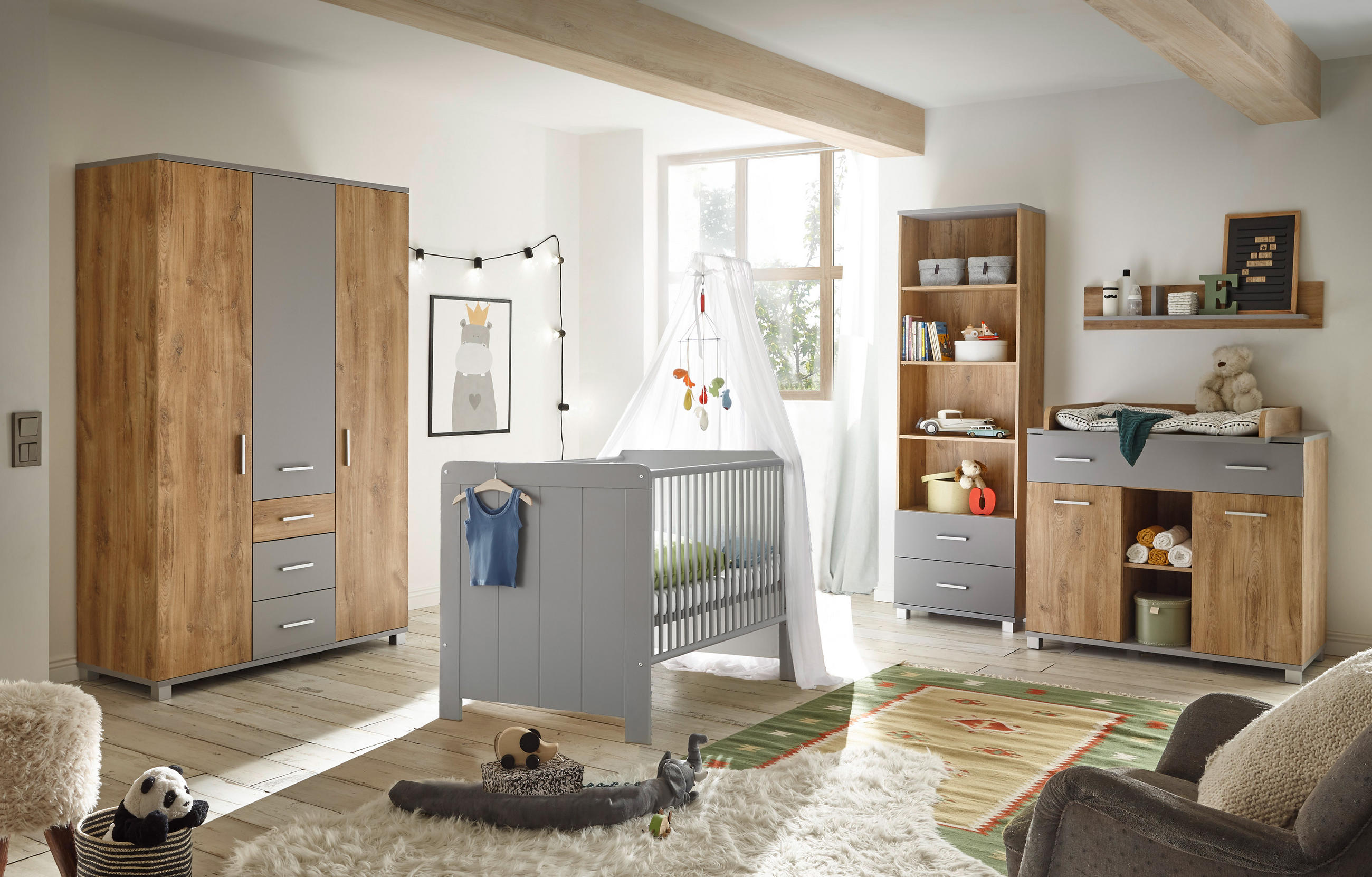 BABYZIMMER Larissa in Bolton Oak und Arktisgrau 5 teilig - Braun, Holzwerkstoff (120/200/80cm)