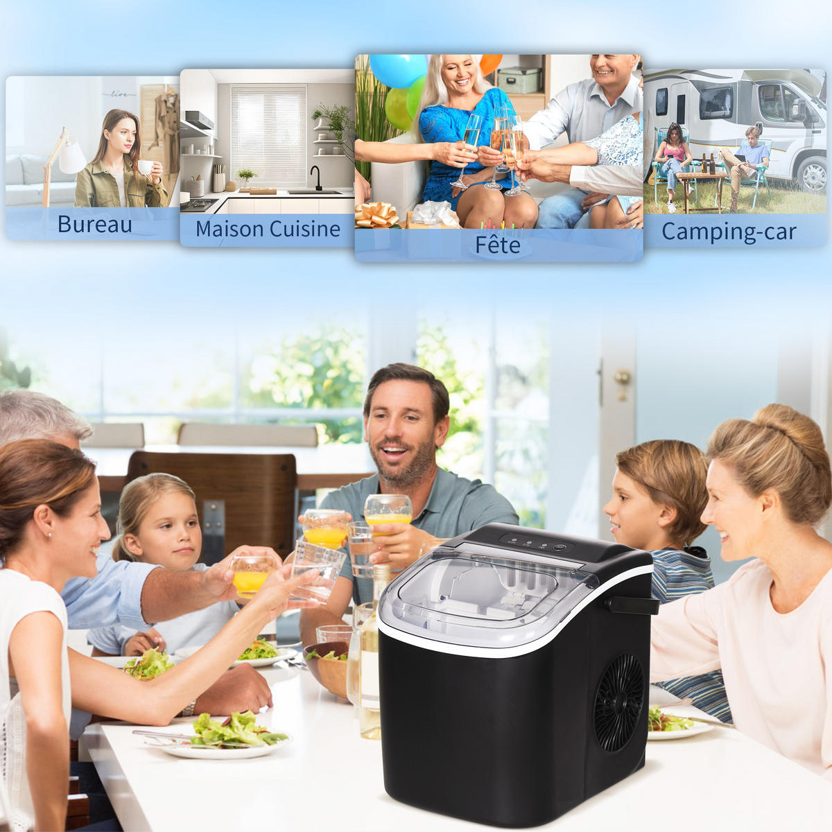EISMASCHINE DE-17465 12 kg/24h, 9 Würfel in 6-12 Min. Schwarz - Schwarz, Kunststoff (22.2/29/29.4cm) - ComfortXL