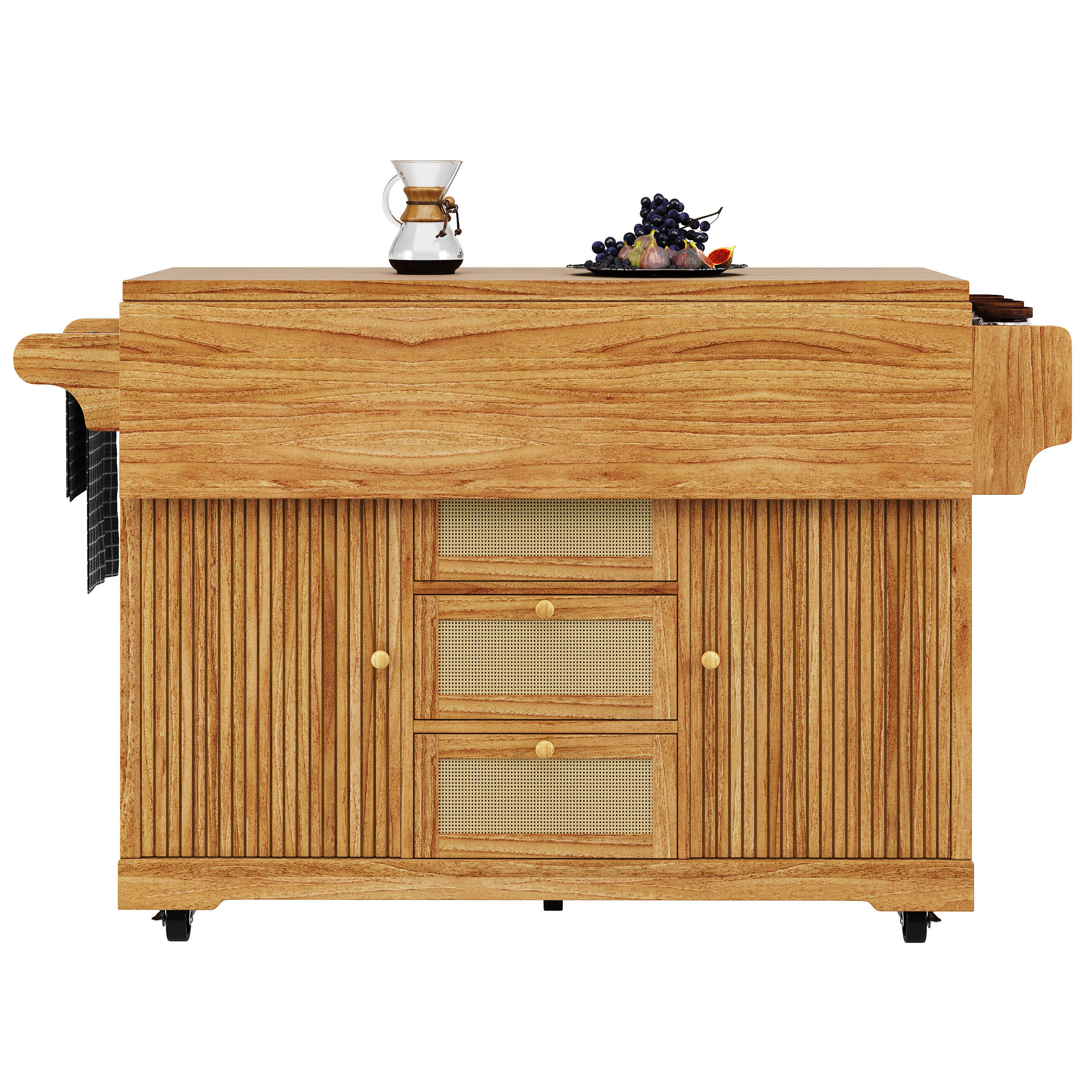 KÜCHENINSEL Ausklappbar Küchenwagen PE Rattan Dunkelbraun - Dunkelbraun, Holzwerkstoff (142.5/95/80cm) - FLIEKS