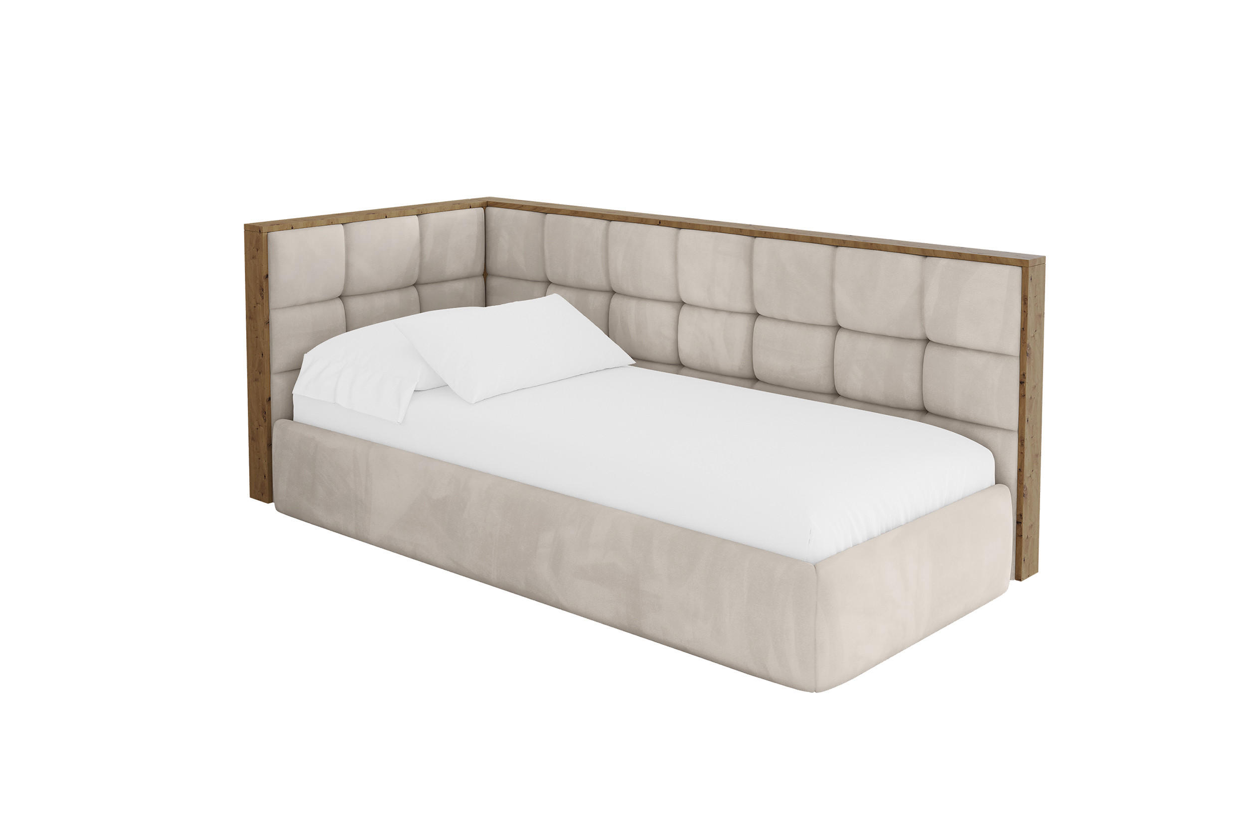 ALTDECOR JEDNOLŮŽKOVÁ POSTEL pro mládež s úložným prostorem a matrací H3/H4, vpravo - SOVY 90x200 béžová