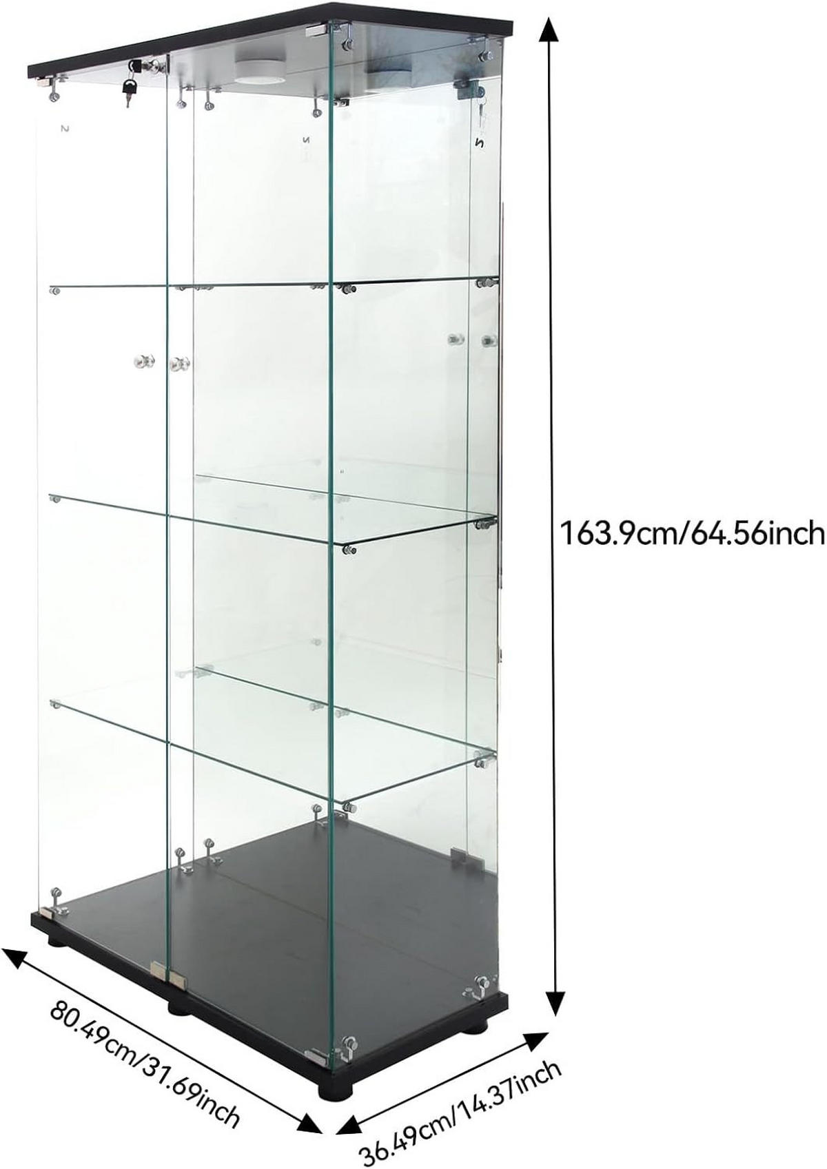GLASVITRINE freistehend LED Glas Schrank schwarz modern - Schwarz, Holz (80.5/164/36.5cm) - LEBENLANG