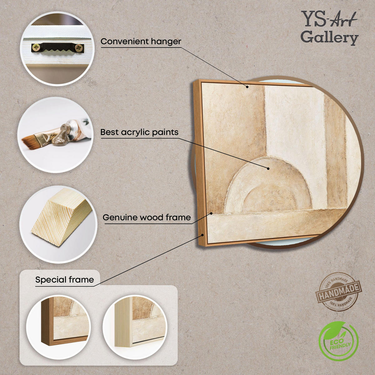 GEMÄLDE Raum der Formen Schattenfugenrahmen Beige 120x60 cm - Beige, Holz (120/60cm) - YS-art gallery