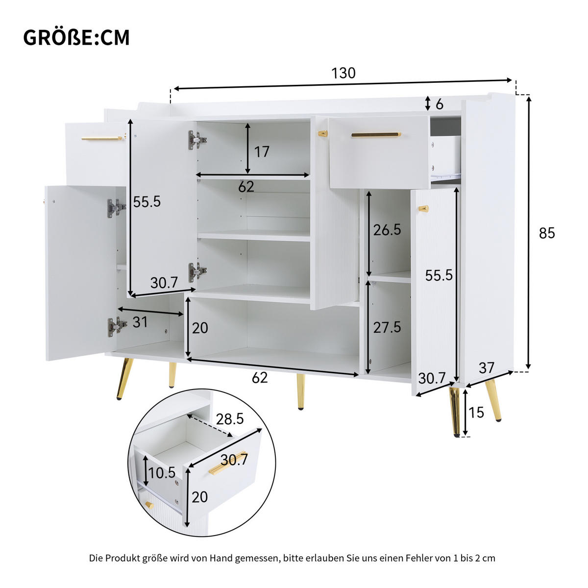 SCHUHSCHRANK 130/37/100 cm weiß aus Spanplatte mit 2 Schubladen - Weiß, Holzwerkstoff (130/100/37cm) - OKWISH