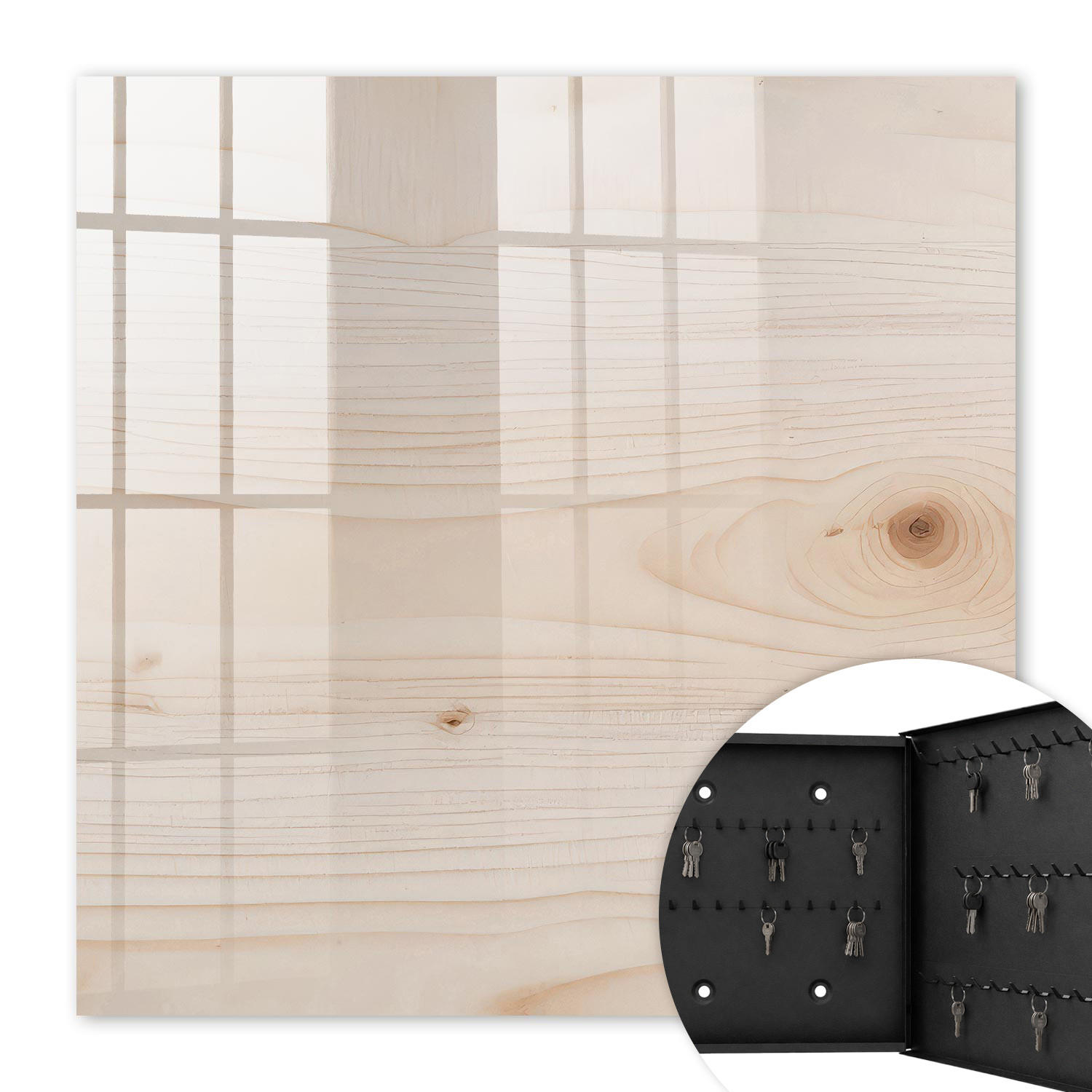 SCHLÜSSELBOX Schwarz 30x30 cm- Türöffnung nach rechts - Holzstruktur - Beige, Metall (30/30/5cm) - TULUP