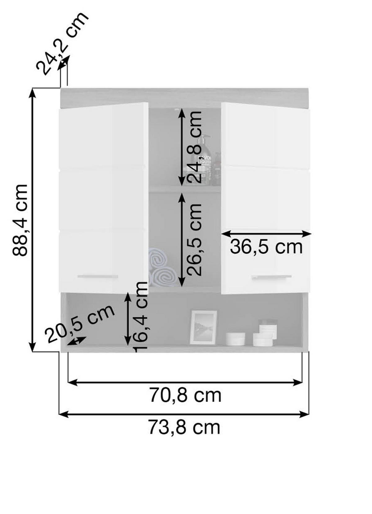 HÄNGESCHRANK weiß Hochglanz, grau 74 cm, Badschrank 2-türig - Chromfarben/Weiß Hochglanz, Holzwerkstoff/Kunststoff (74/79/24cm) - Inn.Furn