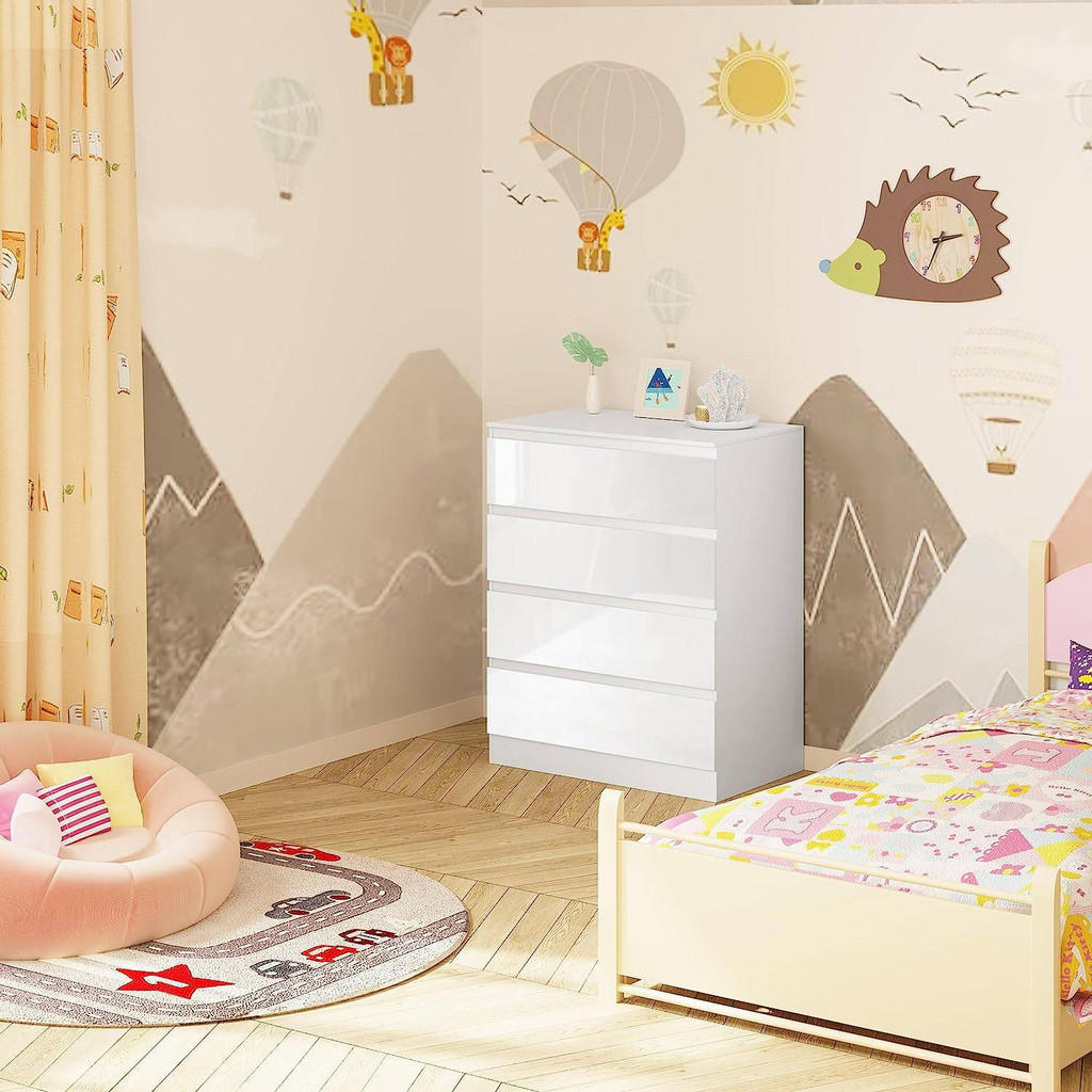 Thumbnail - Woltu Wickelkommode, Weiß Hochglanz, Holzwerkstoff, 4 Schubladen, Rechteckig, 80x100.5x47.8 cm, Babymöbel, Wickelkommode...