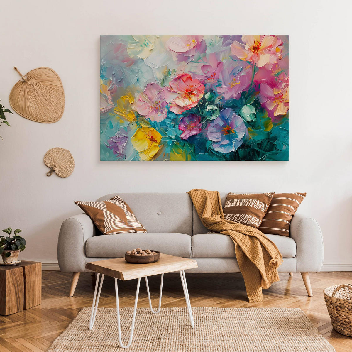 LEINWANDBILD Feldblumen Abstraktion 120/80 cm - Türkis/Blau, Textil (120/80cm) - Muralo