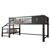 KINDERHOCHBETT 90/200 cm Schwarz aus Metall mit Stauraumleiter ohne Matratze - Schwarz, Metall (90/200cm) - MIVRAY