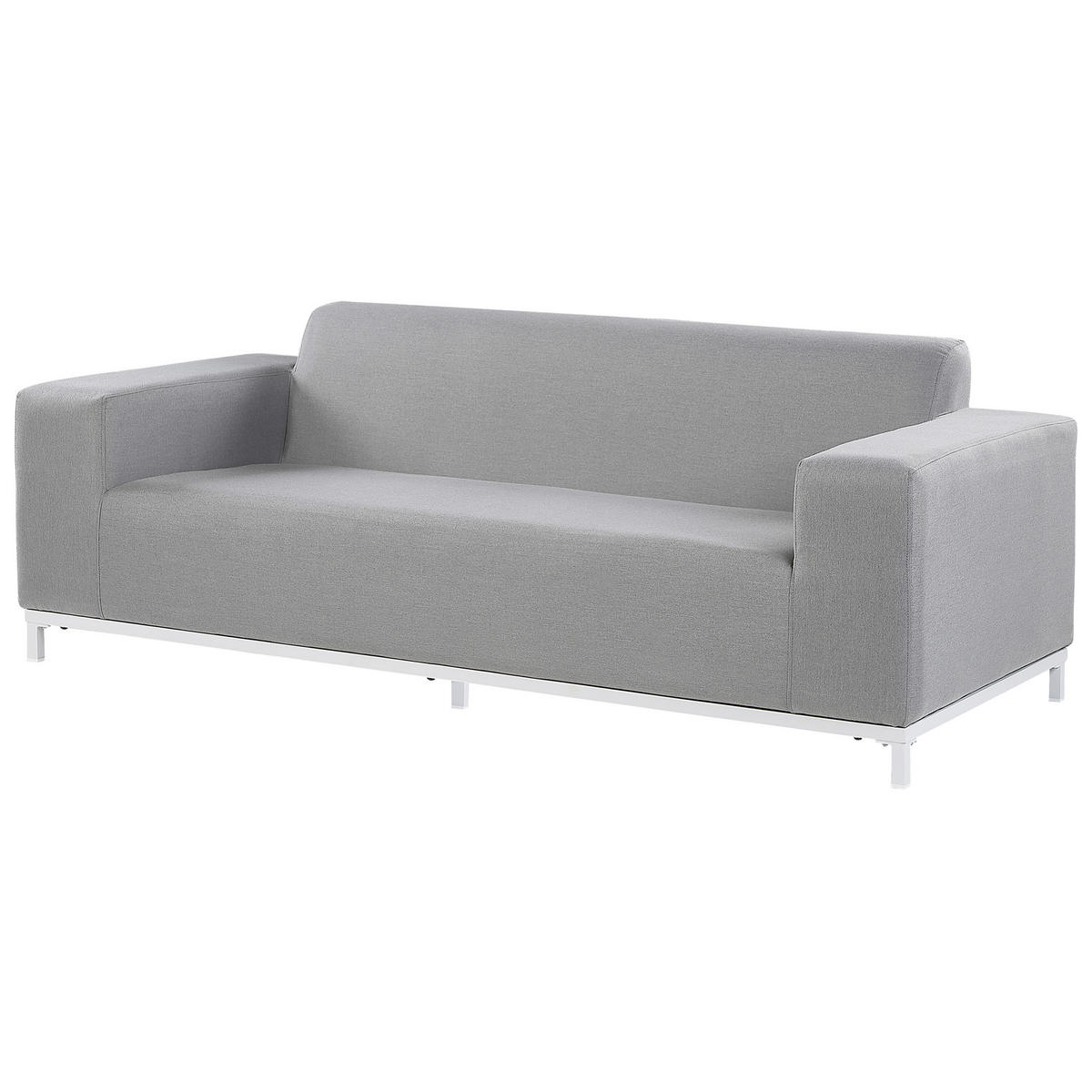 GARTENSOFA 3-Sitzer Polsterbezug hellgrau/weißes Gestell Rovigo - Weiß/Grau, Textil (185/67/84cm) - Beliani