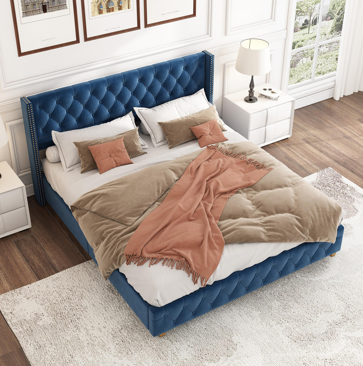 SAMT-POLSTERBETT 160/200 cm mit Lattenrost, gepolstertem Kopfteil in Blau - Blau, Textil (160/200cm) - BEAOK