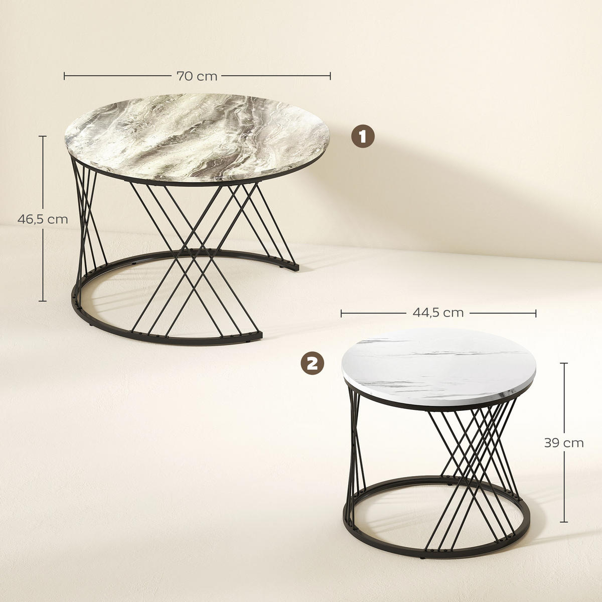 SOFFBORDSUPPSÄTTNING, 2-delad, spånskiva, metall, grå+vit+svart - Svart/Multicolor, Träbaserade material/Metall (70/70/46.5cm) - HOMCOM