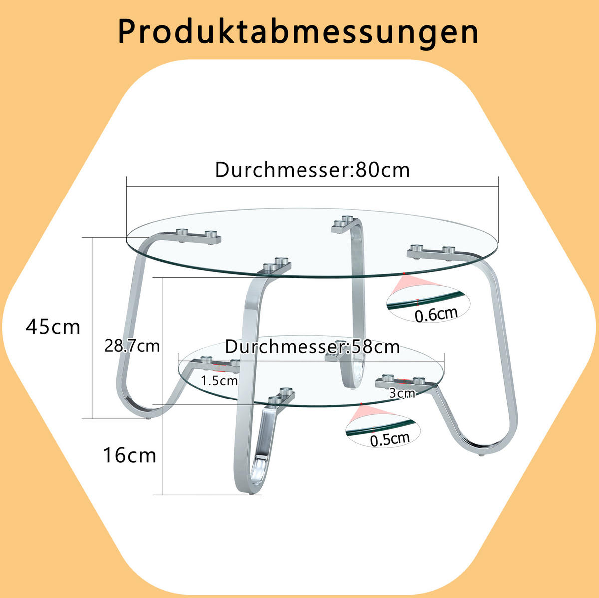 COUCHTISCH 2-stufig rund Metall Silber mit Glas - Grau, Metall (80/80/45cm) - Meubliv