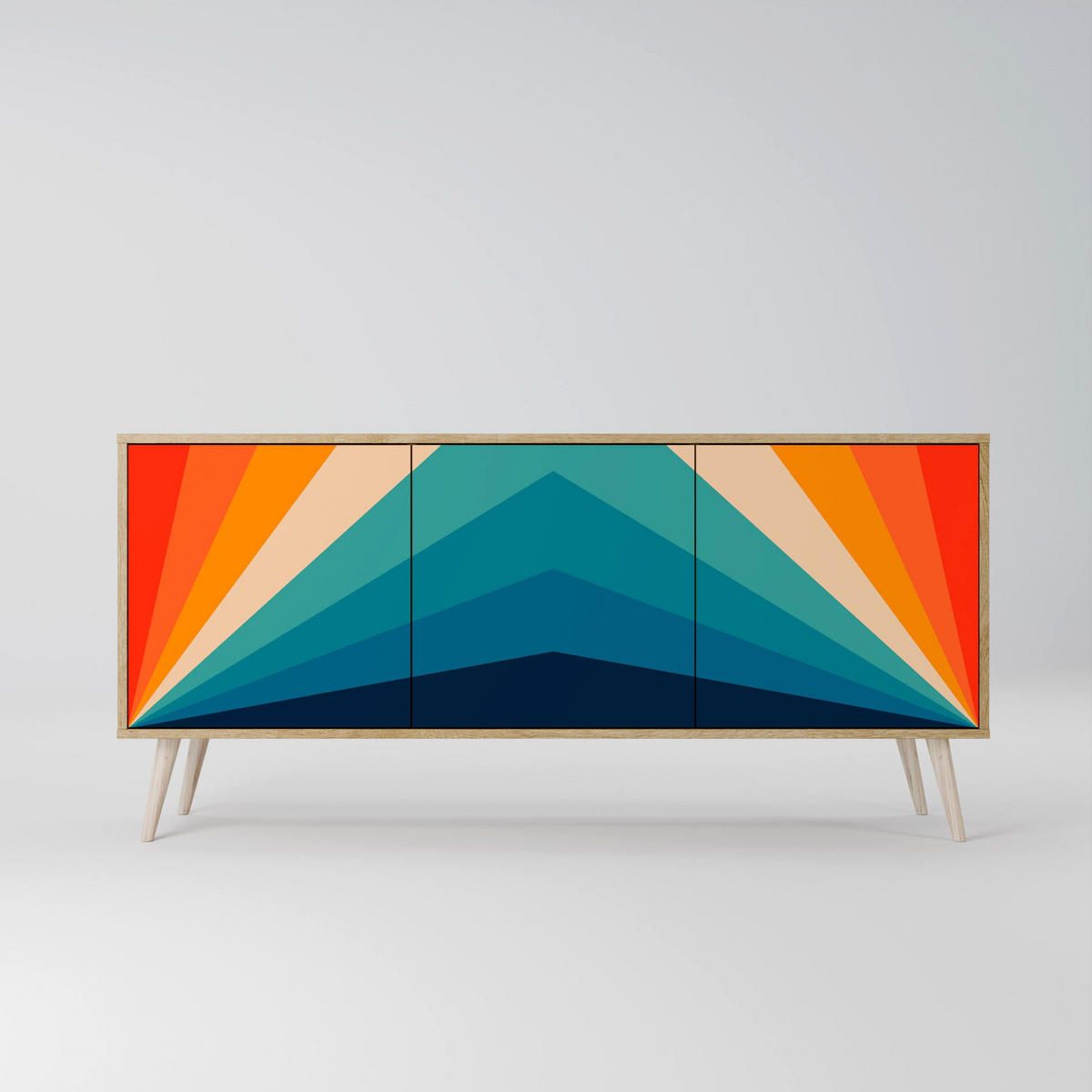 SIDEBOARD PRISM CONCUSSION, Eicheneffekt, 164,5x42x77,5 cm, 3 Türen - Eichefarben/Buchefarben, Holzwerkstoff/Buchenholz (164.5/77.5/42cm) - SpaceRebels