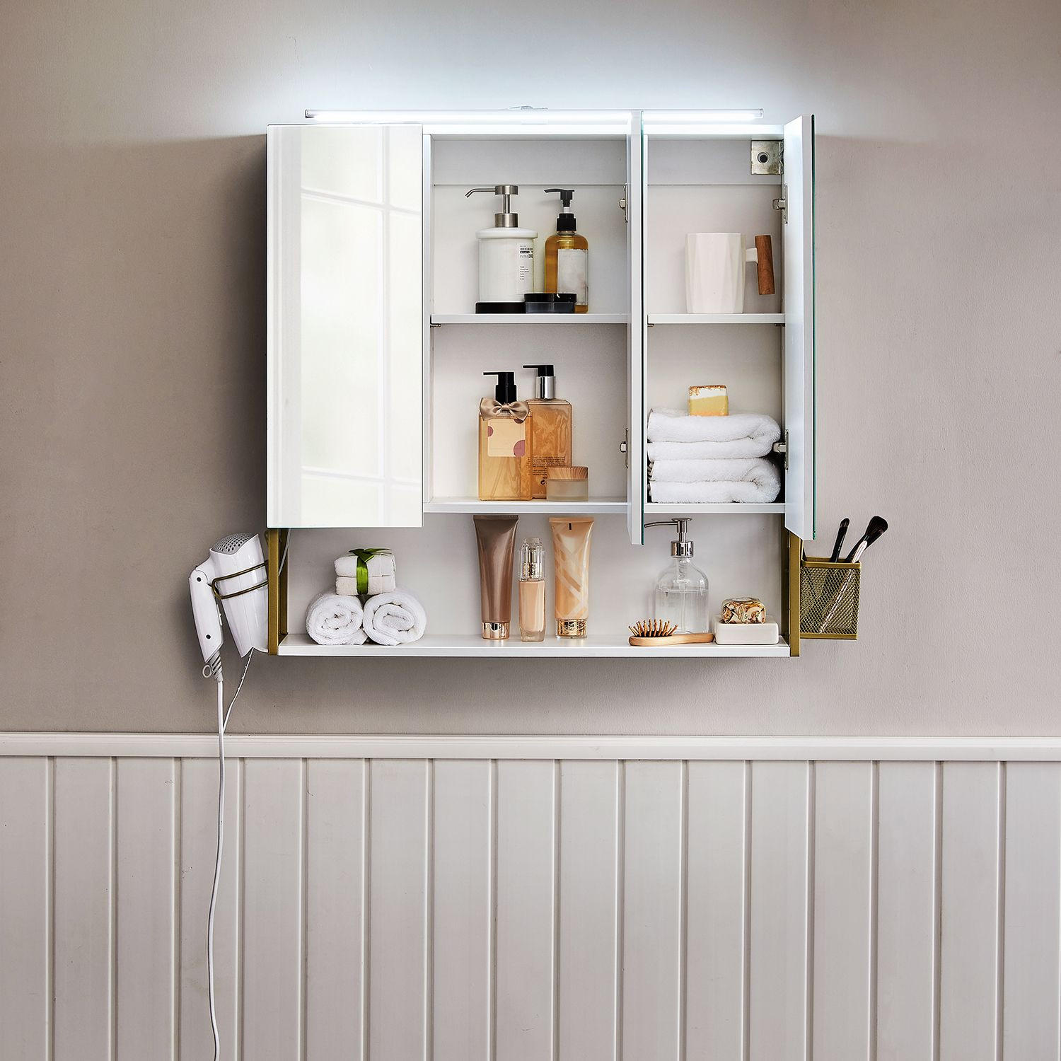 SPIEGELSCHRANK BADEZIMMERSCHRANK - Weiß, Holzwerkstoff (14.5/70/70cm) - Hansiro
