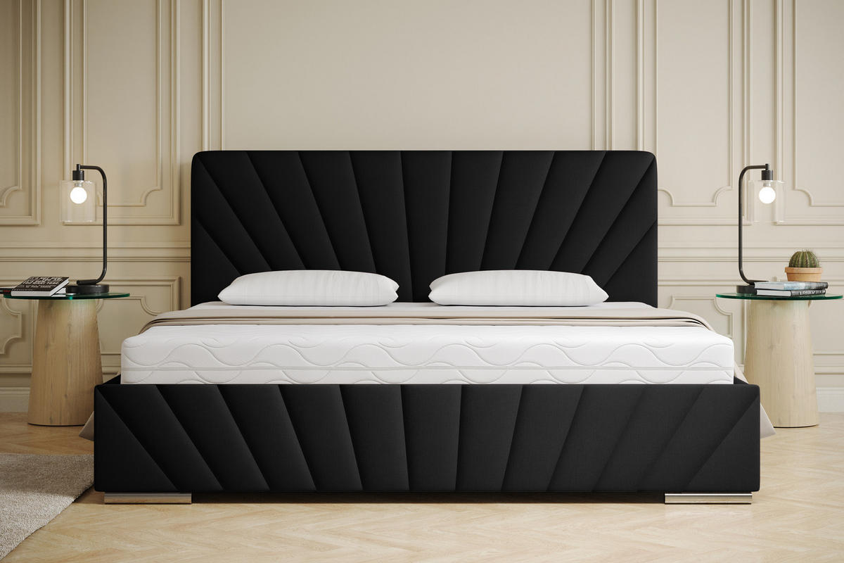 POLSTERBETT Ray 180 x 200 cm mit Bettkasten, Lattenrost und Taschenfederkernmatratze Pocket - Schwarz - Schwarz, Holz (180/200cm) - Panda Möbel