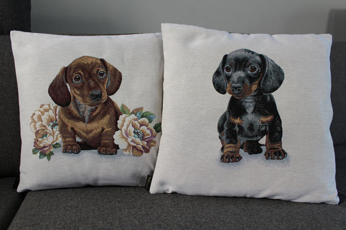 KISSENHÜLLE DACKELKINDER - Schwarz, Textil (45/45cm) - Yve! decoration