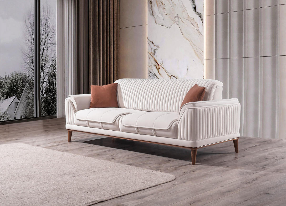 3 Sitzer SOFA Bond Samt Creme - Creme, Holz/Textil (230/85/100cm) - Villa Möbel