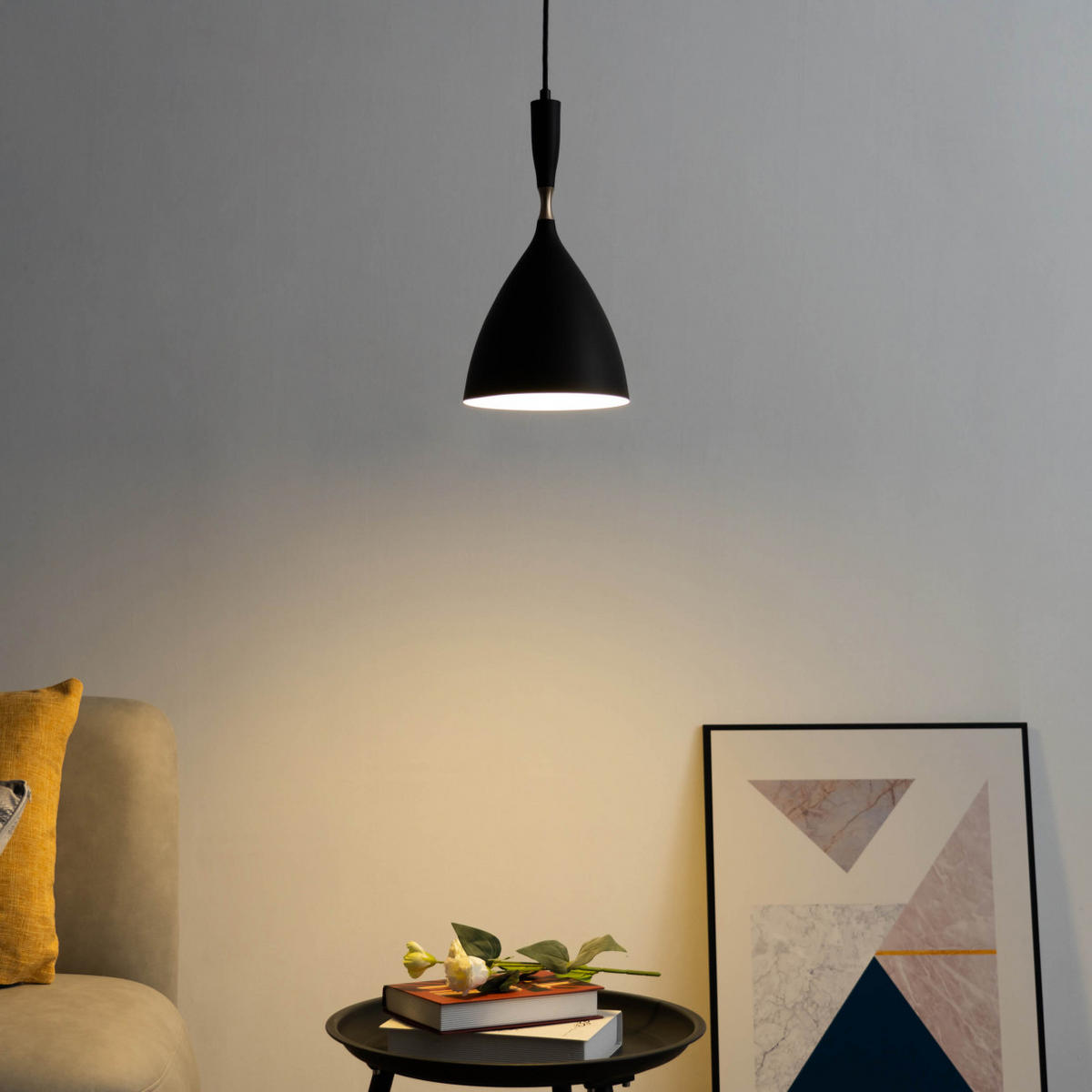 HÄNGELEUCHTE Denzo, Schwarz und weiß, 38cm - Weiß, Metall (160/20/38cm) - KOSILUM