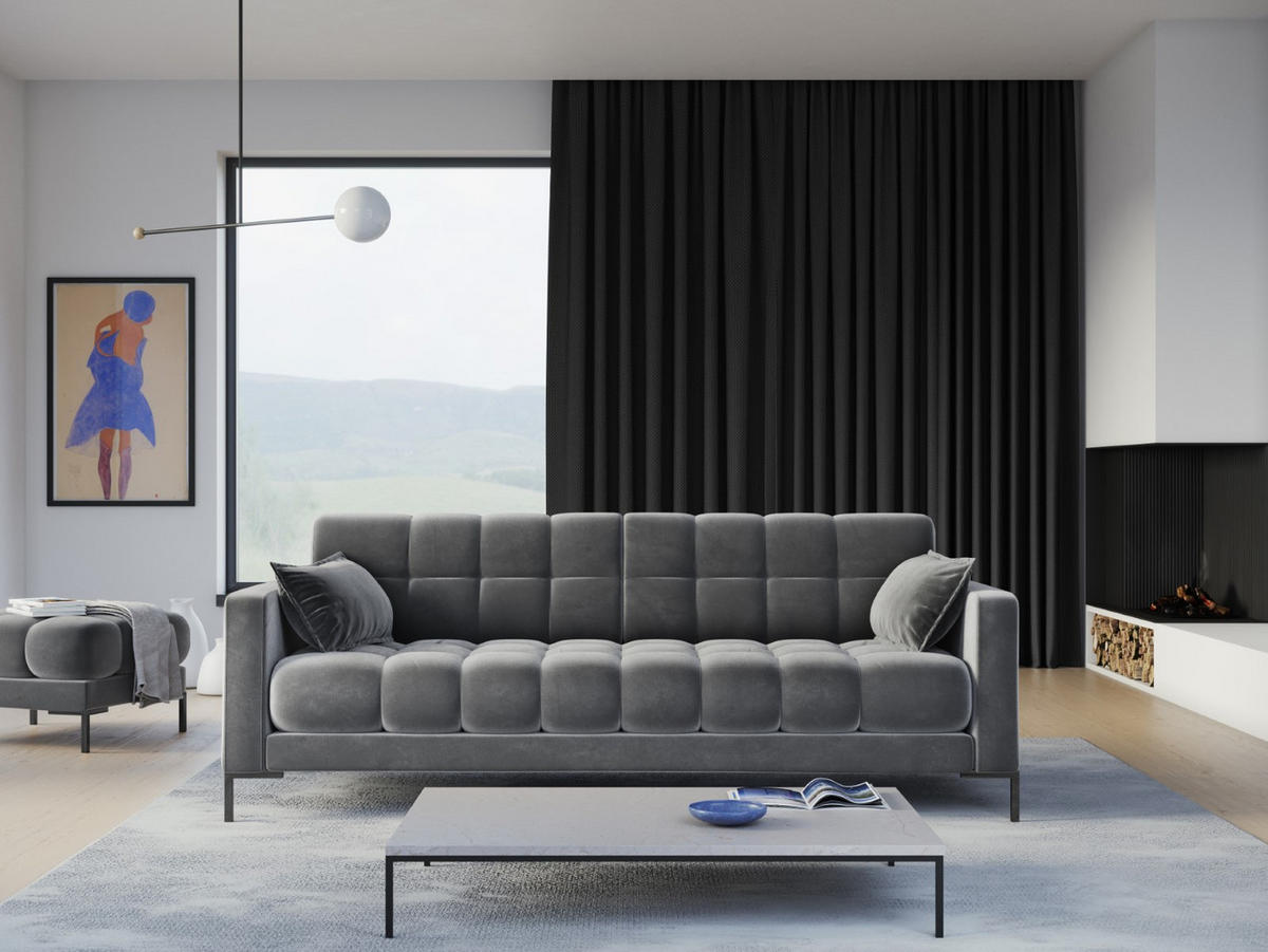 SOFA Mamaia aus Samt hellgrau 4 Sitzplätze - Hellgrau, Textil (92/75/217cm) - Micadoni