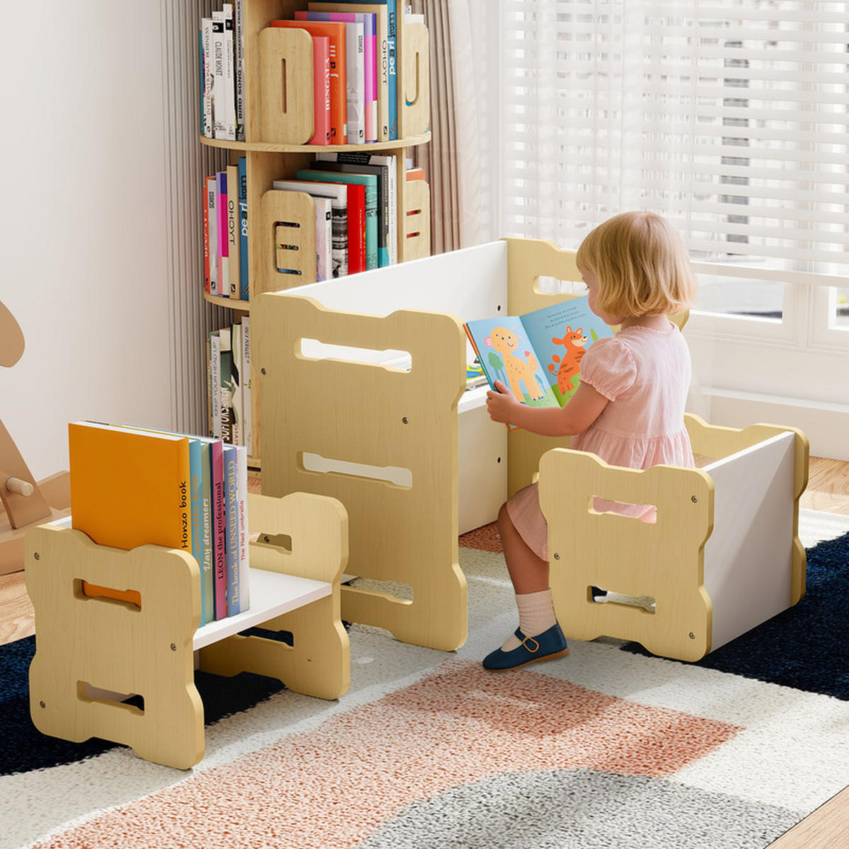 KINDERTISCH mit 2 Stühlen natur(3-tlg) - Naturfarben, Holzwerkstoff (68/52/39cm) - COSTWAY