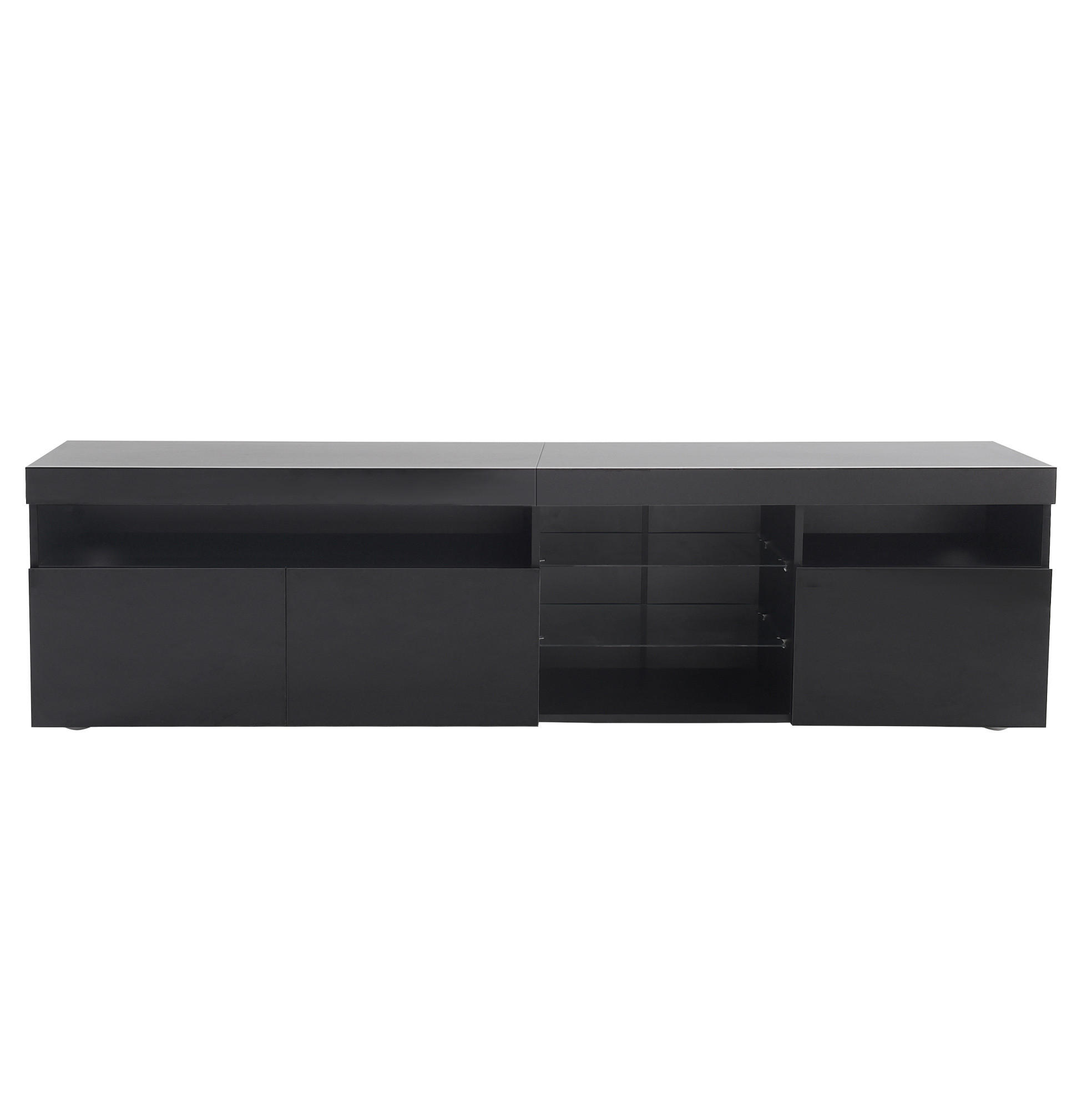 TV-LOWBOARD 180/35/48 cm mit 3 Türen und LED-Beleuchtung - Schwarz, Holzwerkstoff (180/48/35cm) - BEAOK