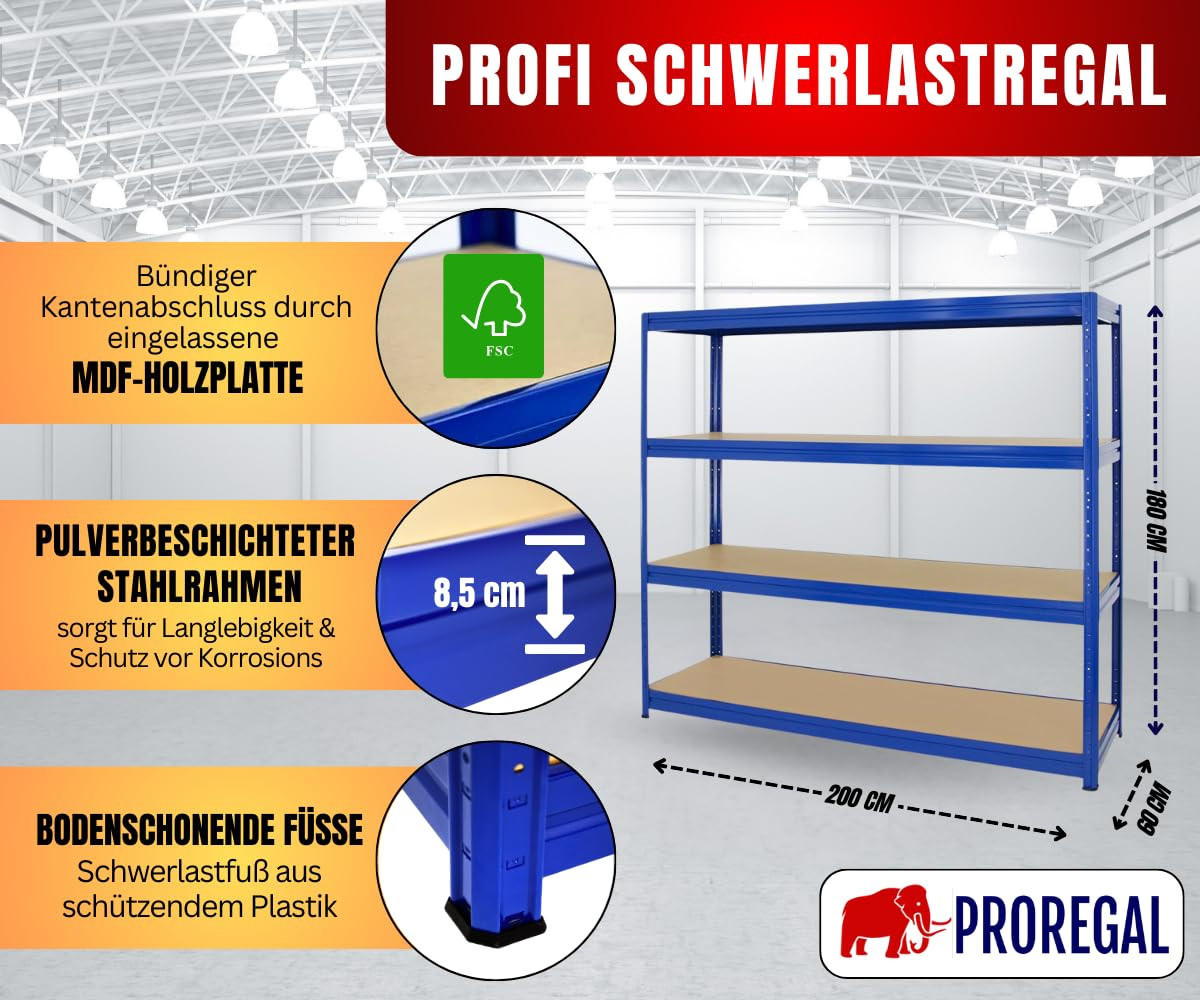 SCHWERLASTREGAL Dino 180x200x60 cm Fachlast 500 kg Blau - Dunkelblau, Metall (200/180/60cm) - PROREGAL