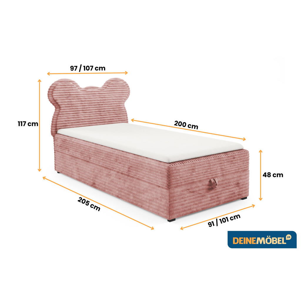 Thumbnail - Deine Möbel 24 Boxbett, Rosa, Textil, H3, 90x200 cm, Schlafzimmer, Betten, Boxspringbetten
