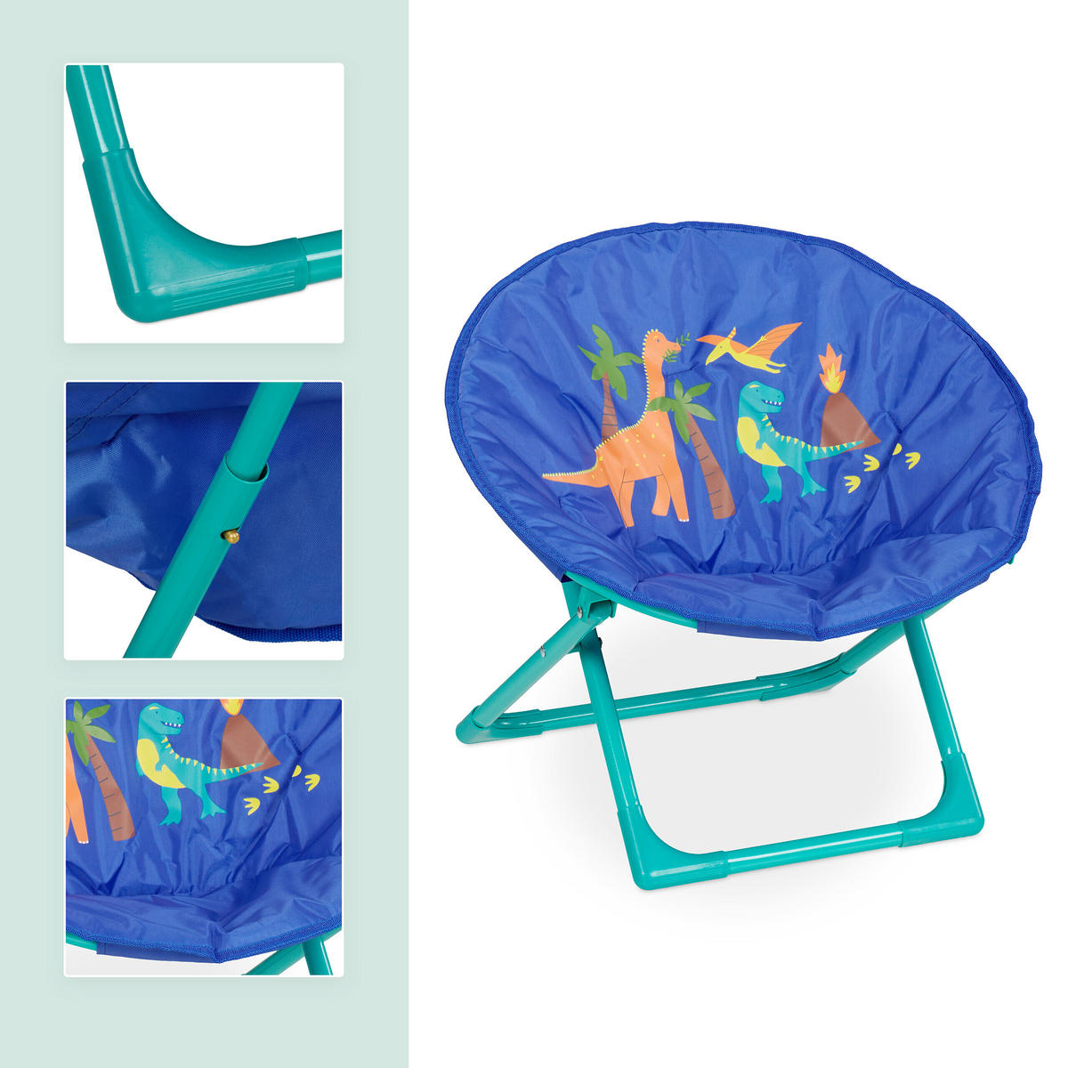 KINDERSESSEL Mehrfarbig klappbar Dino - Blau, Kunststoff/Textil (50/47/48cm) - Relaxdays