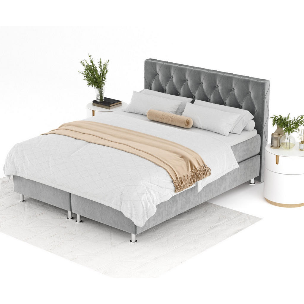 Thumbnail - Maison de Reve Boxspringbett, Grau, Textil, Buche, Kiefer, H3, Höhe ca. 21 cm, 200x200 cm, Oeko-Tex® Standard 100, FSC 1...