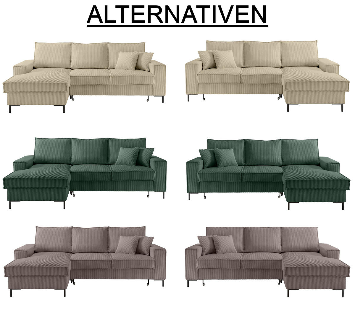 ECKSOFA mit Schlaffunktion, Bettkasten, Wellenunterfederung, Récamiere rechts B240/T150/H92 cm, Liegefl. 125x198 cm, Cord Beige Grau / 17220 - Greige/Beige, Textil/Metall (240/150cm) - luma-home
