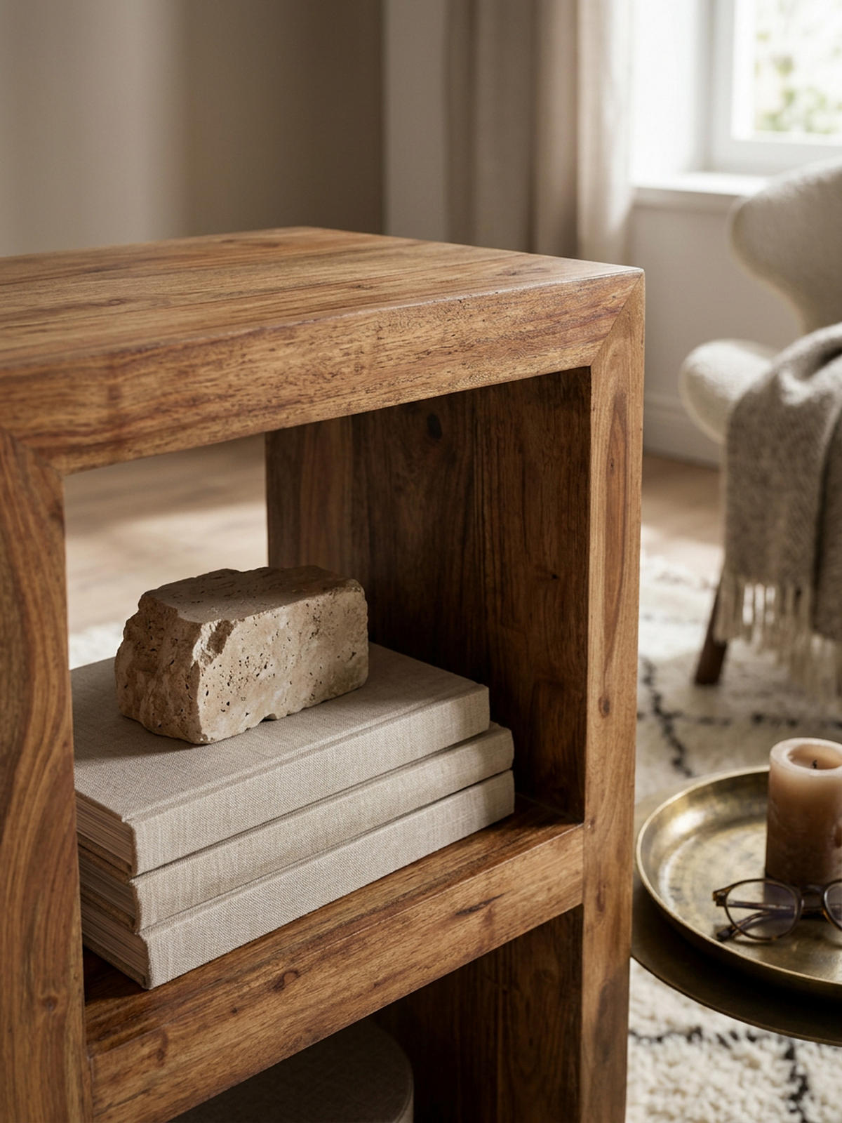 REGAL Massivholz Akazie Rustikal Handgefertigt, Braun 50x35x88 cm - Braun, Holz (50/88/35cm) - KADIMA DESIGN