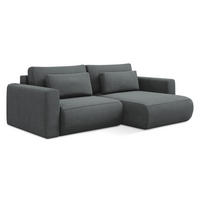 ECKSOFA mit Schlaffunktion Strukturstoff Stoff Grau - Schwarz/Grau, Kunststoff/Textil (240/149cm) - Makamii