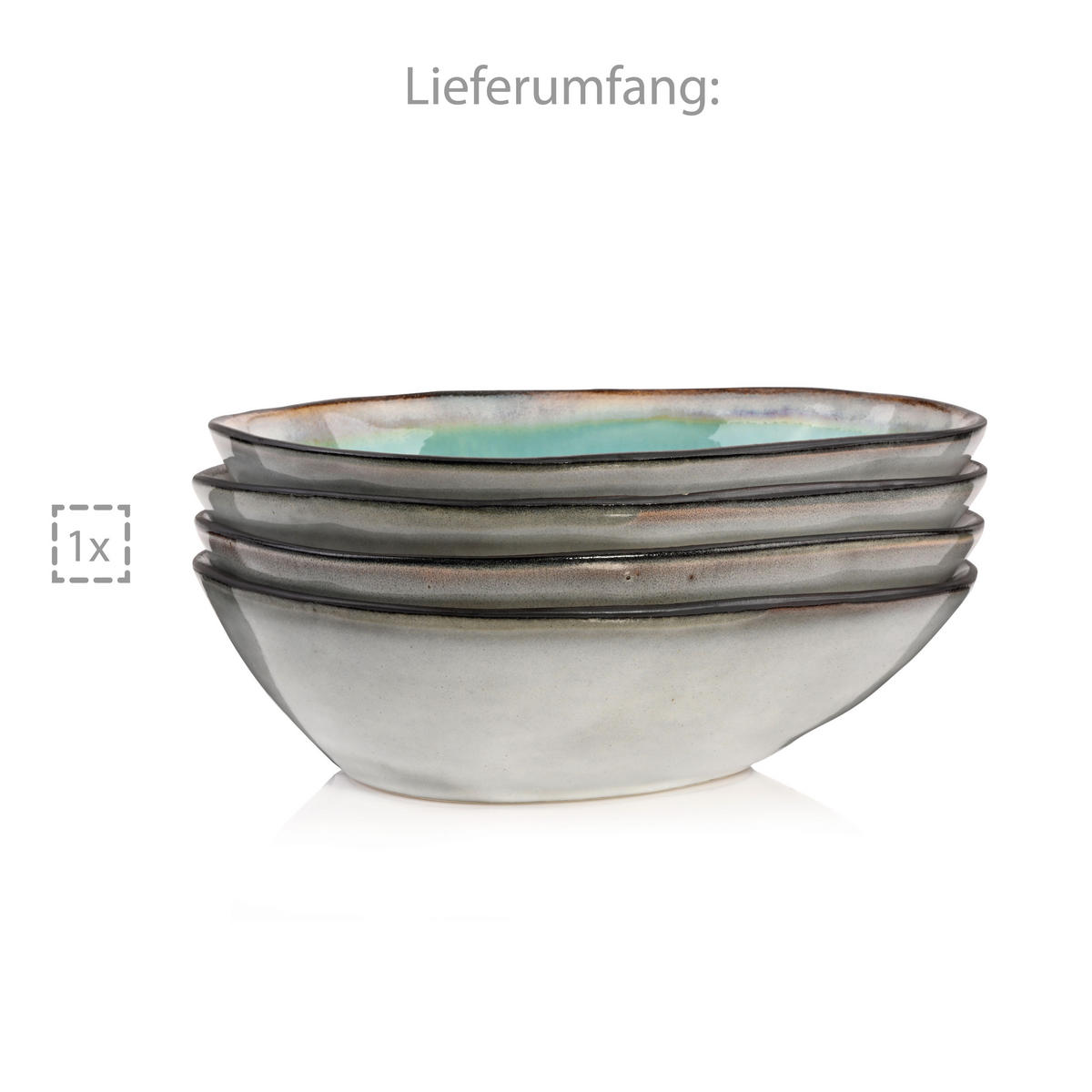 PASTATELLER SET CAPRI - 4 teilig aus Steingut - Pastellblau, Keramik (24cm) - Sänger