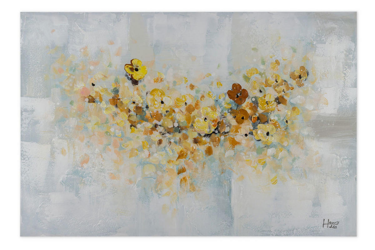 ACRYLBILD HANDGEMALT 90/60 cm - Blau/Gelb, Holz/Textil (1.3/60cm) - KUNSTLOFT