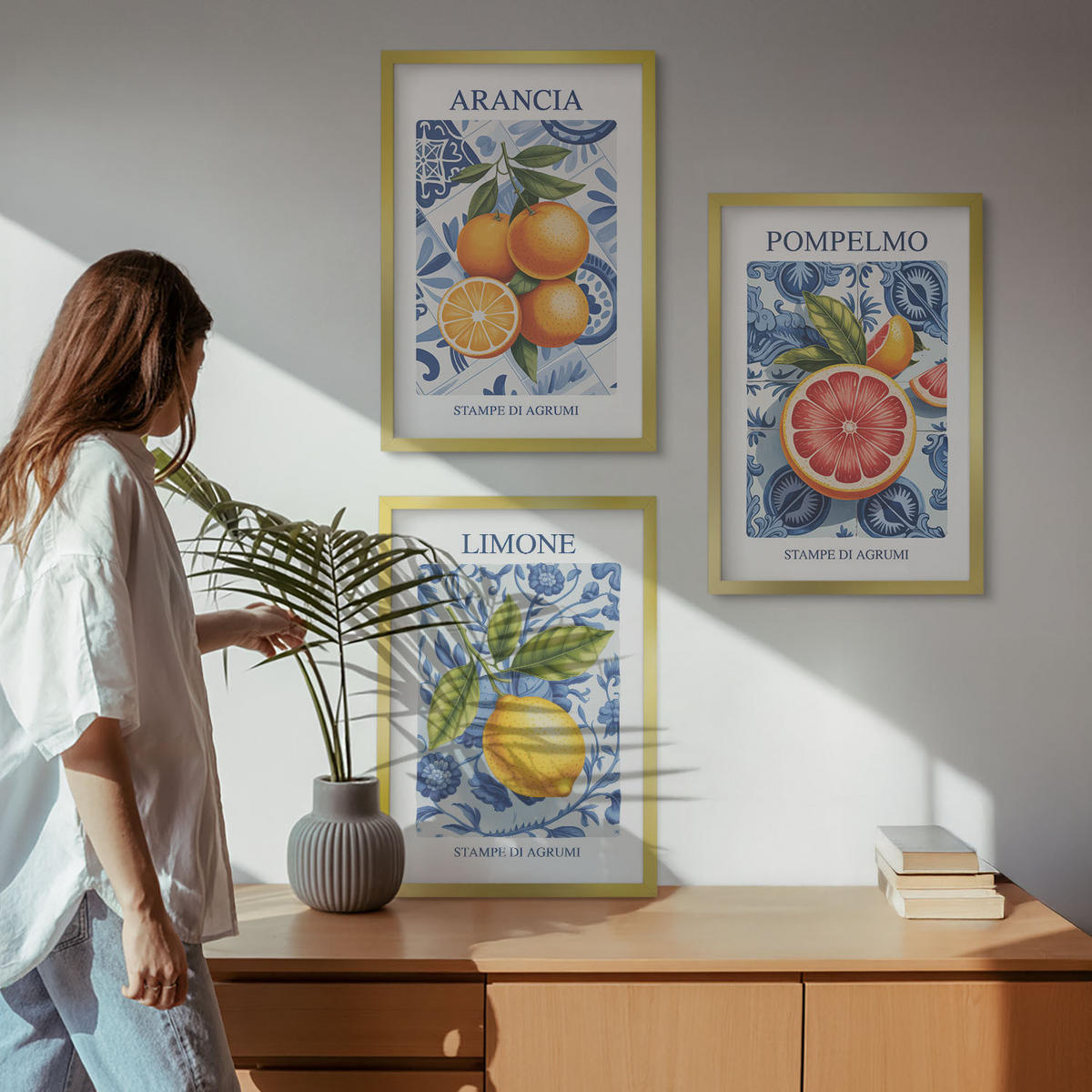 BILDER SET 3er Set - 40x60 cm Goldrahmen - Vintage-Illustrationen von Zitrusfrüchten - Goldfarben, Kunststoff (40/60cm) - TULUP