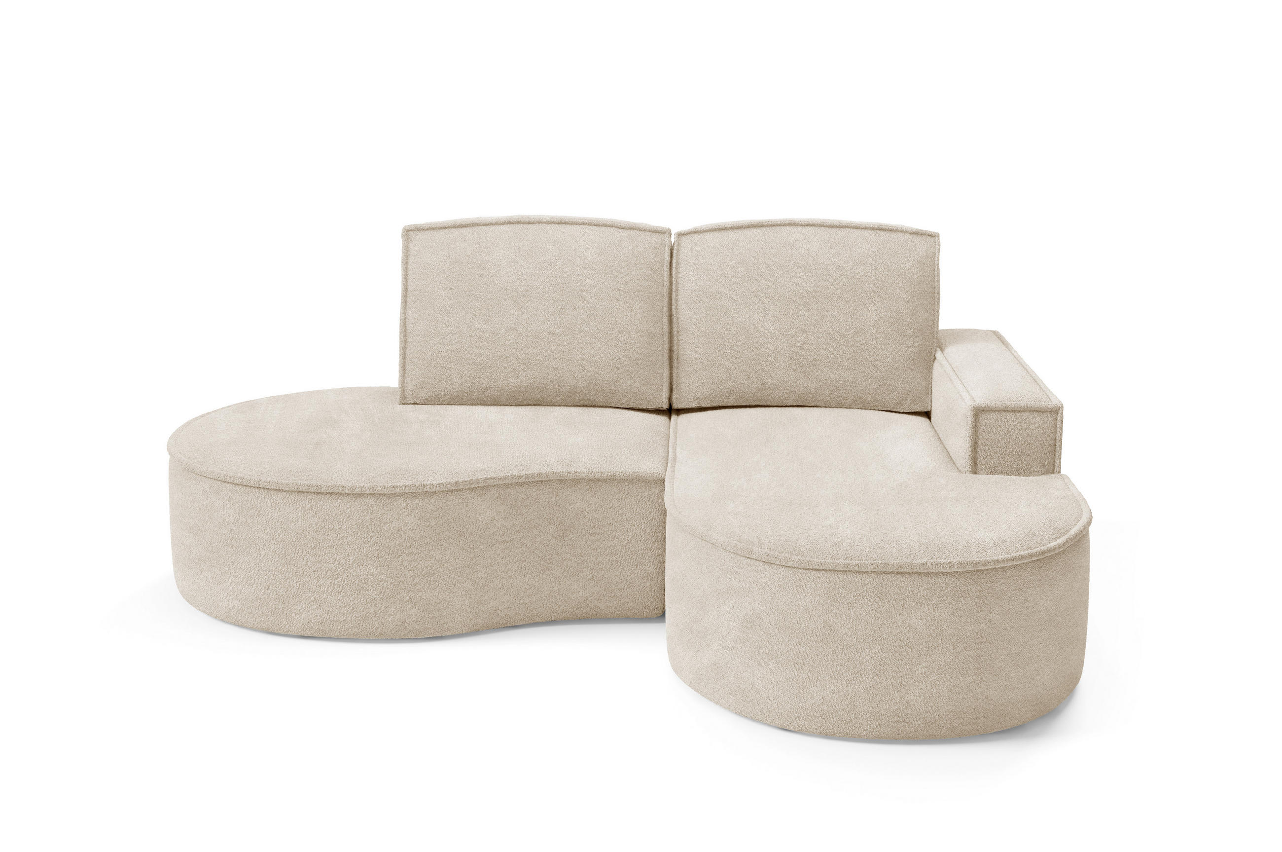 ECKSOFA MOLLY – Halbkreisförmig, Abriamo-Bouclé, Lose Kissen, Bouclé-Bezug, 210x157x88 cm, Rechts, Beige - Beige, Holz/Textil (210/157cm) - DomoHome