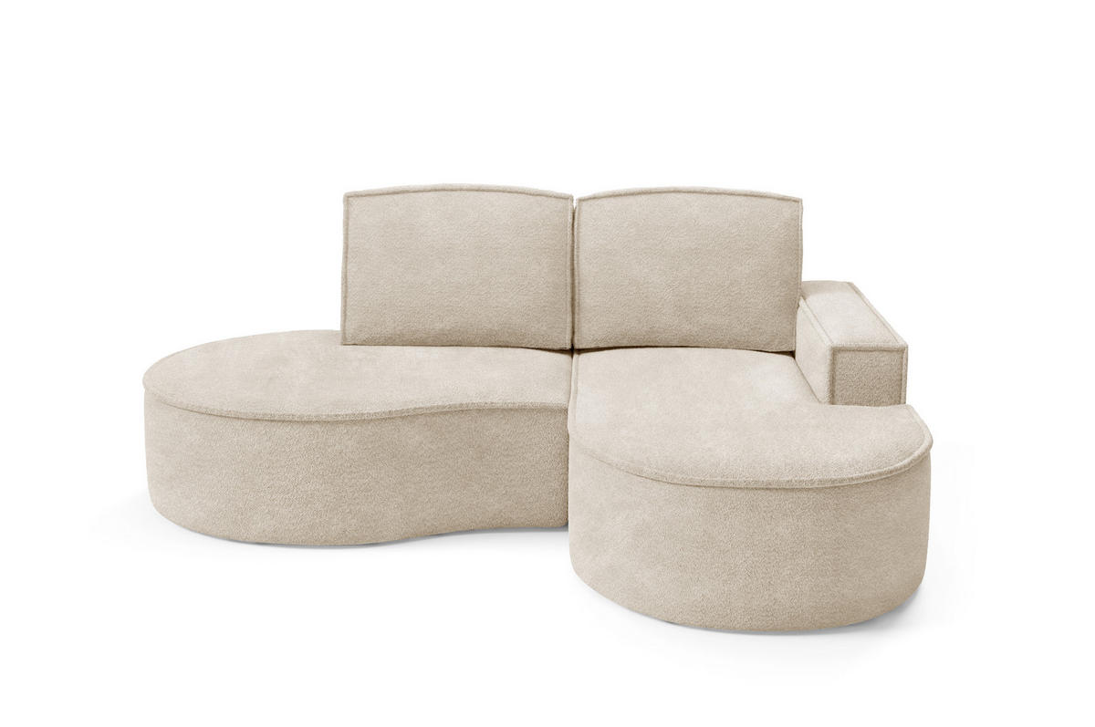 ECKSOFA MOLLY – Halbkreisförmig, Abriamo-Bouclé, Lose Kissen, Bouclé-Bezug, 210x157x88 cm, Rechts, Beige - Beige, Holz/Textil (210/157cm) - DomoHome