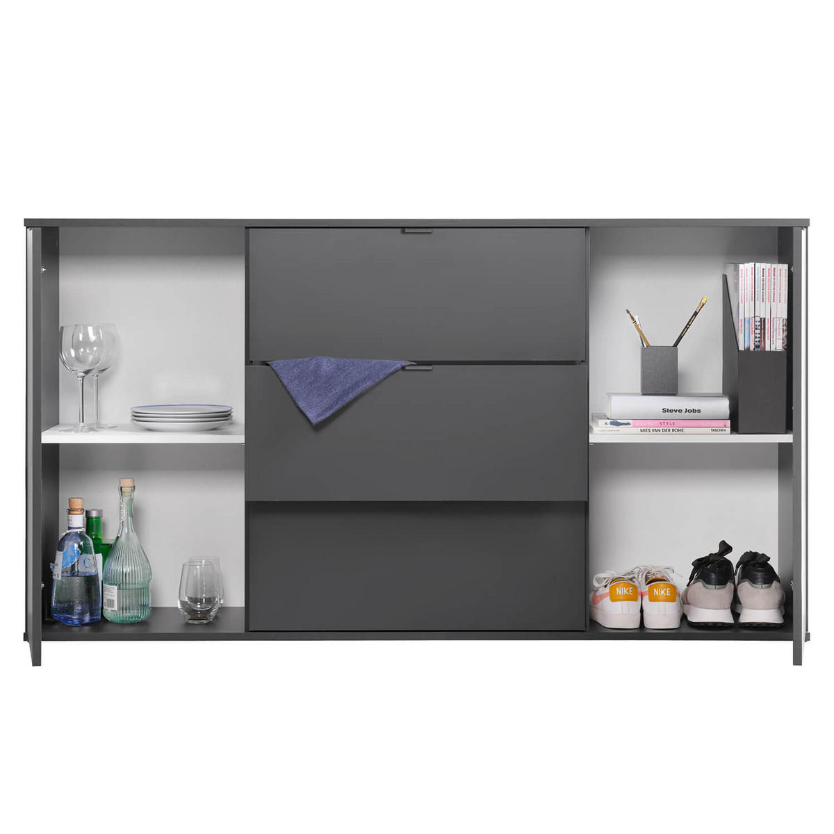 KOMMODE Die Elegante - Anthrazit, Holzwerkstoff (150/81/34cm) - Mokebo