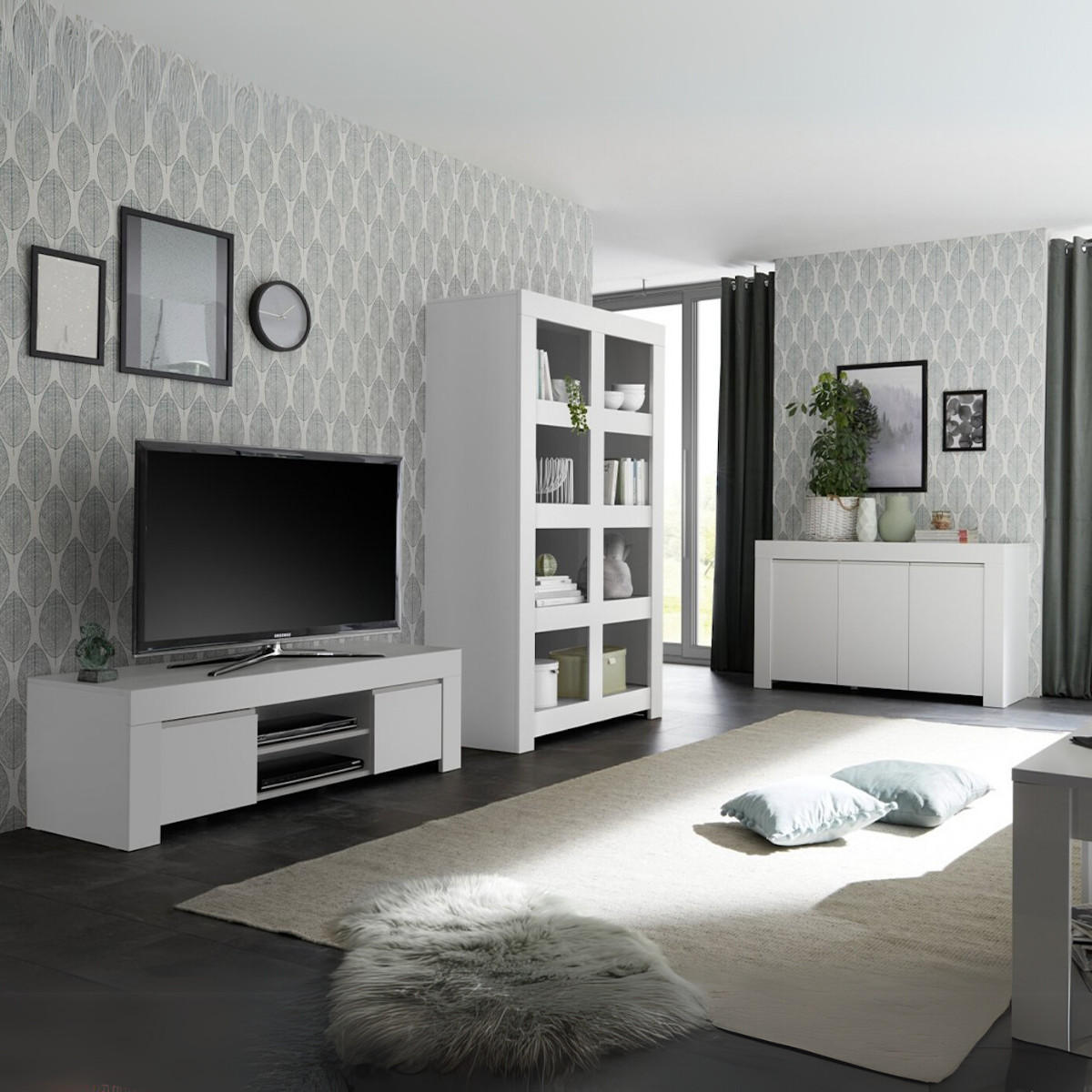 TV-MÖBEL mit 2 Türen L138 cm - Firenze - Weiß, Holzwerkstoff (42/44/138cm) - Calicosy