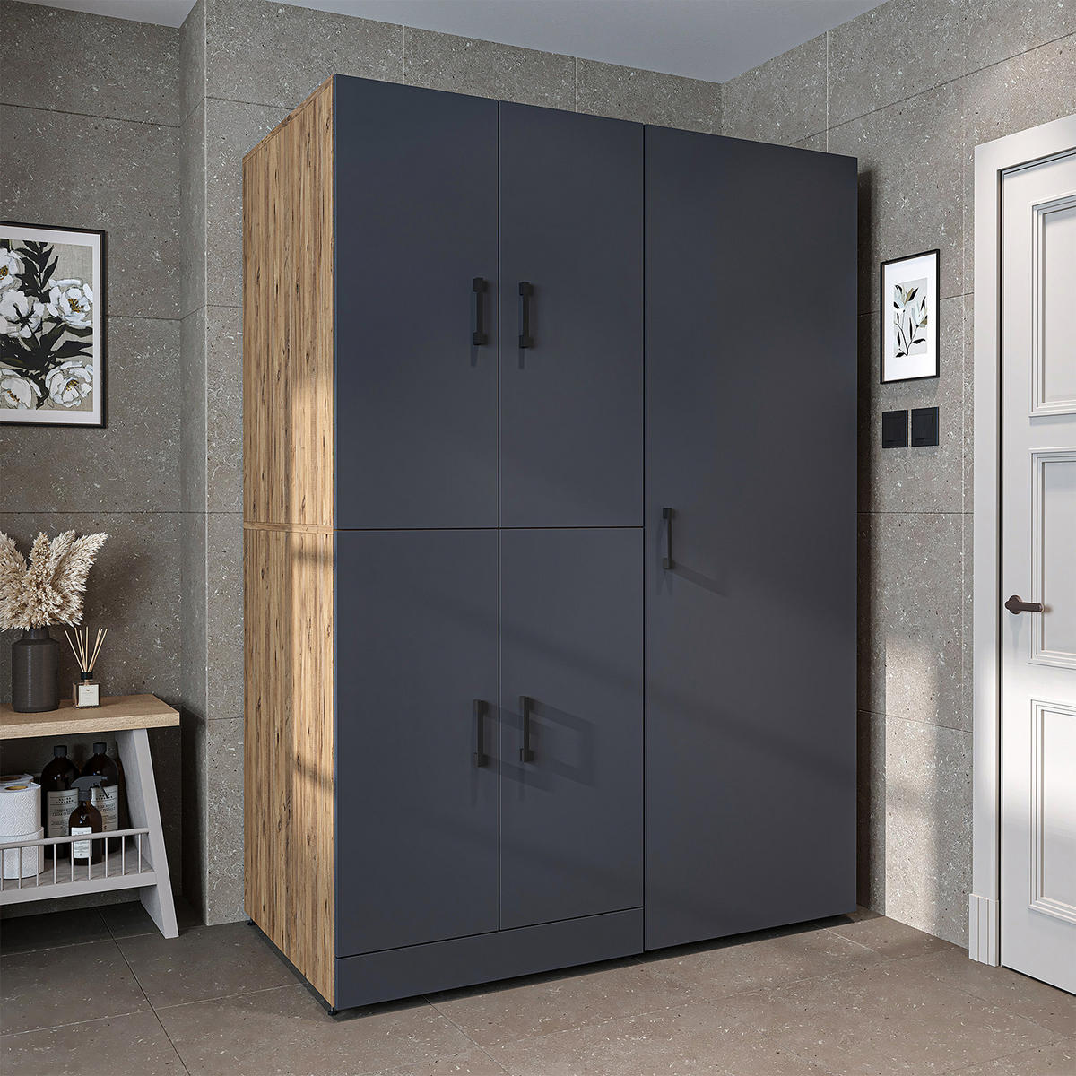 WASCHMASCHINENSCHRANK DORA-I 130cm Breit, 186cm Hoch - Anthrazit, Holzwerkstoff (130/186/73.8cm)