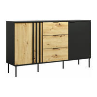 SIDEBOARD mit 2 Türen & 3 Schubladen - Weiß & Holzfarben - TUNALO - Schwarz, Holz (165.1/92/40cm) - Vente-Unique