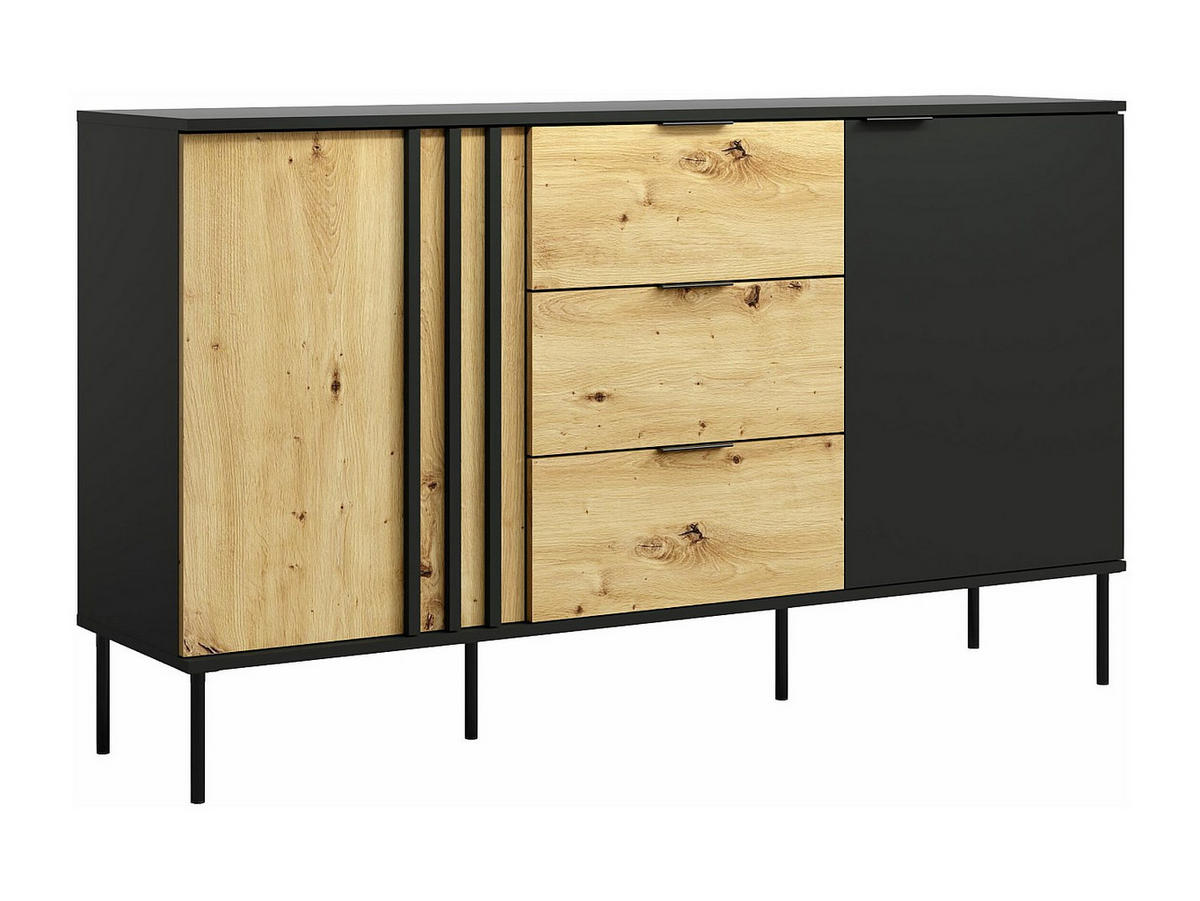 SIDEBOARD mit 2 Türen & 3 Schubladen - Weiß & Holzfarben - TUNALO - Schwarz, Holz (165.1/92/40cm) - Vente-Unique