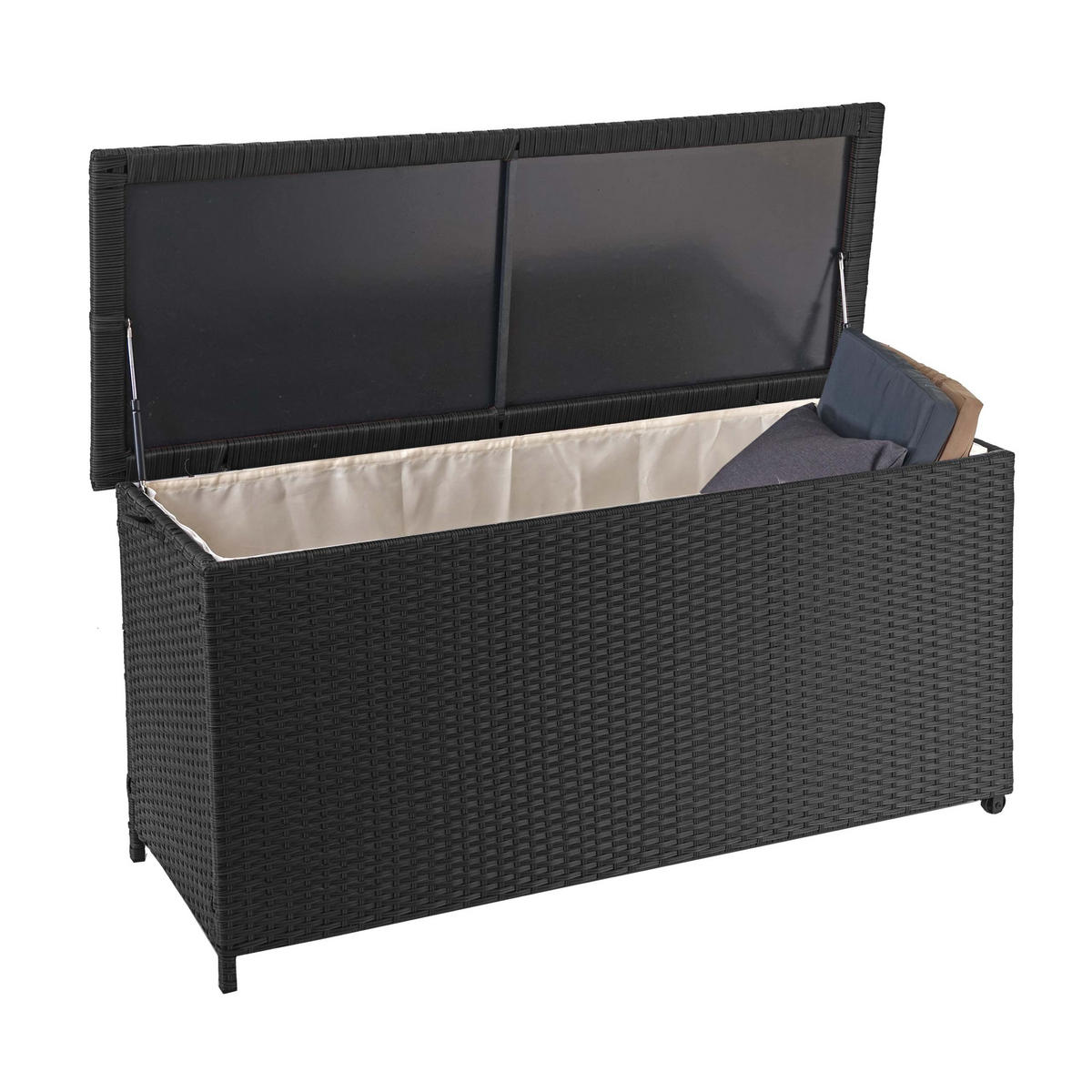 KISSENBOX aus Poly-Rattan HxBxT 63x135x52cm Premium schwarz 320L - Schwarz, Kunststoff (135/63/52cm) - PROREGAL