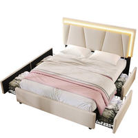 POLSTERBETT aus Leinen 160x200 cm in Beige mit LED-Beleuchtung & 4 Schubladen - Beige, Textil (160/200cm) - Modfu