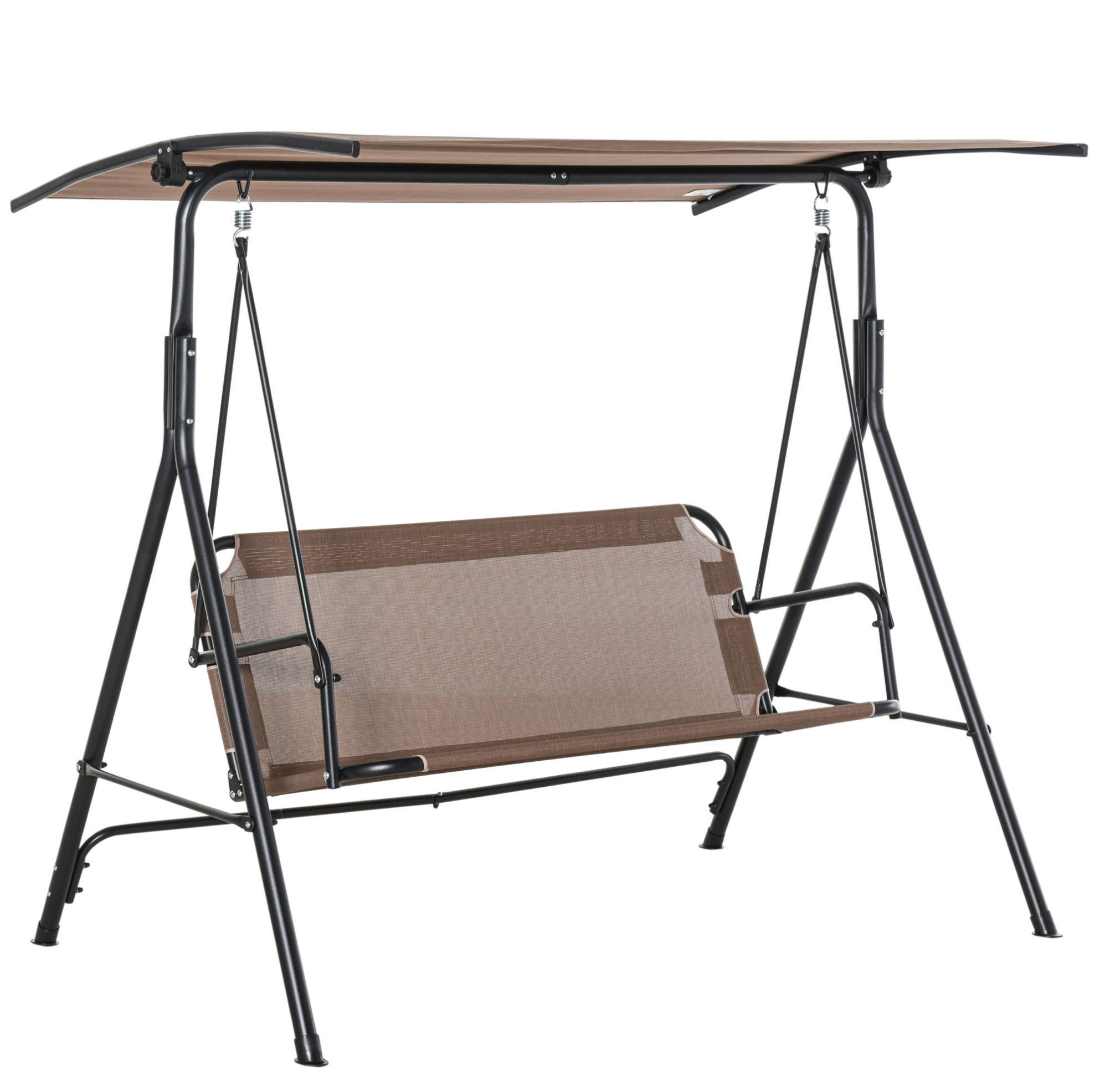 HOLLYWOODSCHAUKEL 172/110/155 cm mit verstellbarem Baldachin und stabilem Metallrahmen, Braun - Braun, Metall (110/155/172cm) - Redom