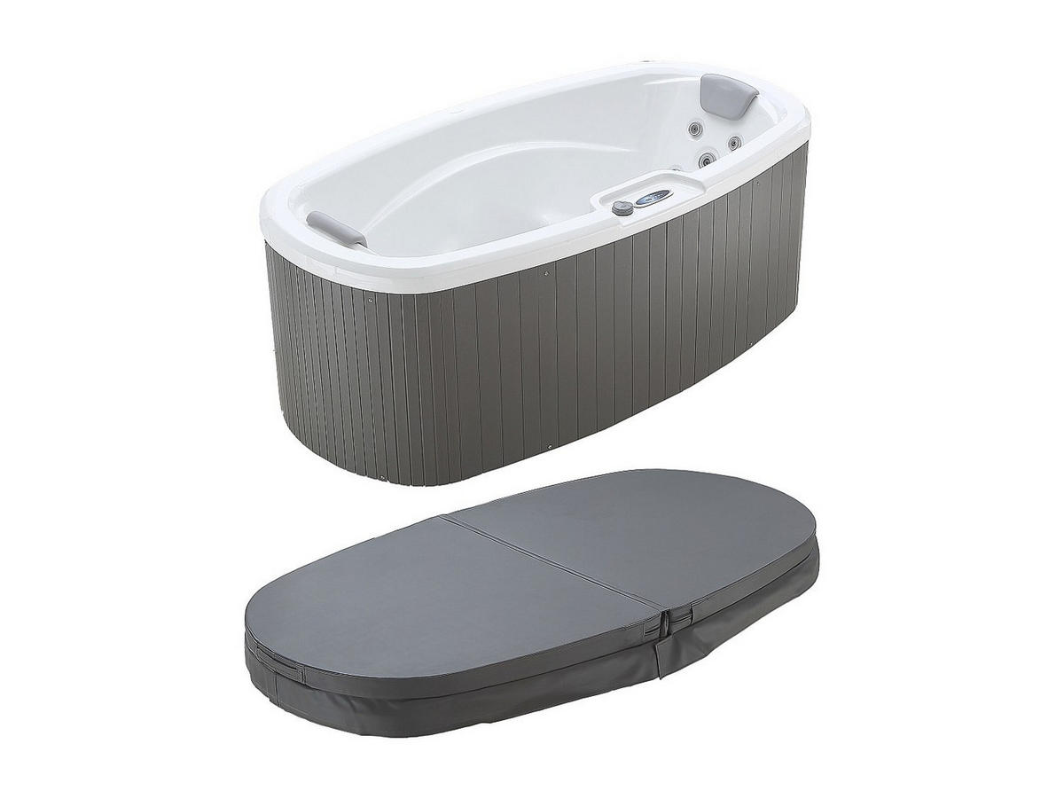 WHIRLPOOL 2 Plätze mit Abdeckung - Perlweiß - 14 Düsen - 210 x 110 x 74 cm - System BALBOA - SAMOA IV - Weiß/Grau, Kunststoff (210/74/110cm) - Vente-Unique