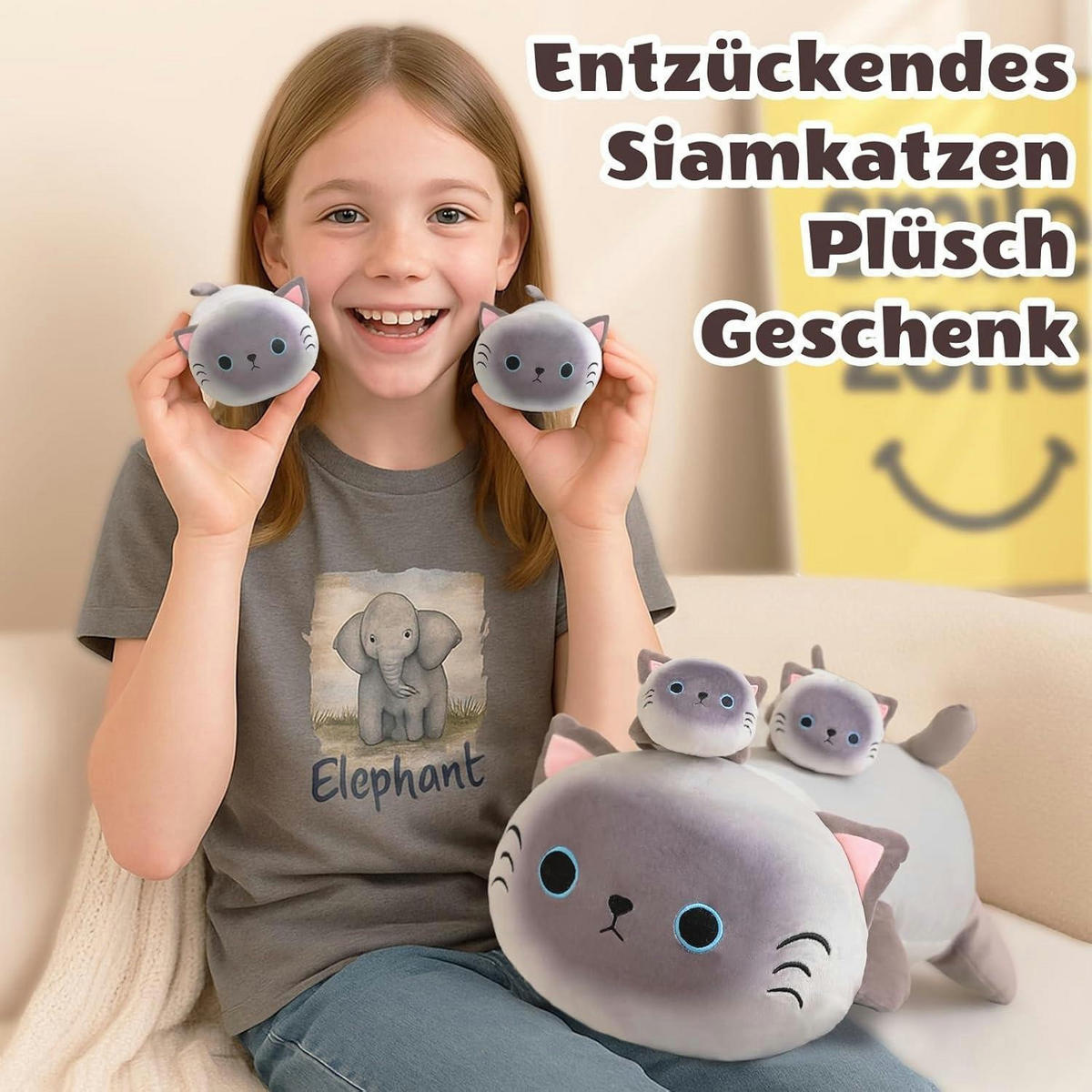 PLÜSCHKISSEN 5-teiliges Set Katzenbabys - Grau, Textil (22/50cm)