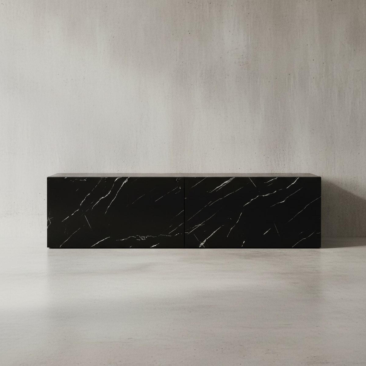 TV-LOWBOARD hängend, Marmor-Optik, Klapptüren, modern, Schwarz 120x30x30 cm - Schwarz, Metall (120/30/30cm) - KADIMA DESIGN